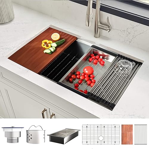 Miniatura 2 de Tysun Fregadero de cocina de montaje inferior de 27 pulgadas, fregadero de cocina de calibre 16, fregadero de cocina de acero inoxidable con un solo