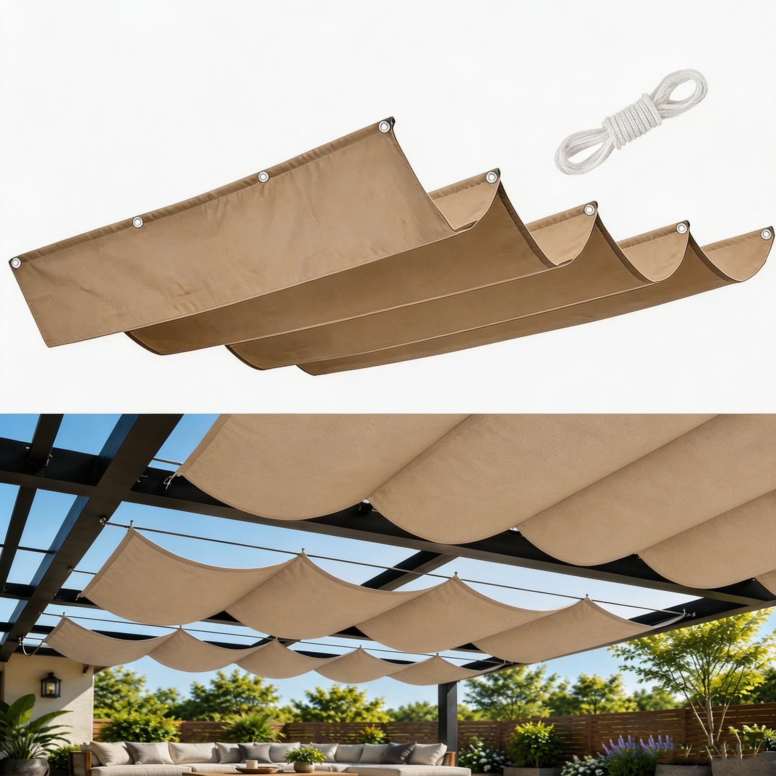 Voile ombrage vague imperméable anti-UV 98% pour jardin kaki