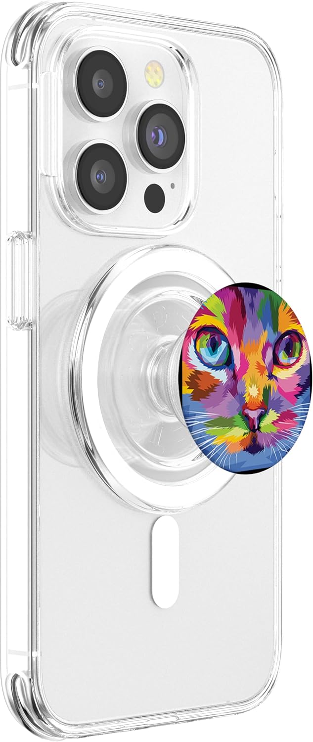 Colorful Cat Cute Kitten Artistic Geometric Pop Art Cat head PopSockets PopGrip for MagSafe