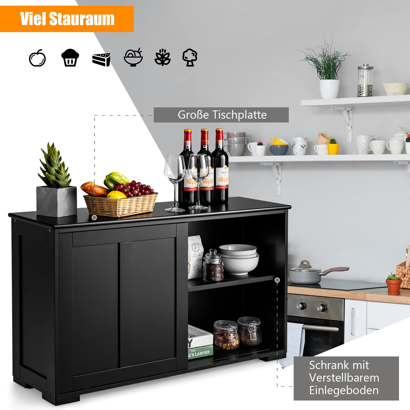 Dressoir Keukenkast in Industriële Stijl met Schuifdeuren en 3-Traps