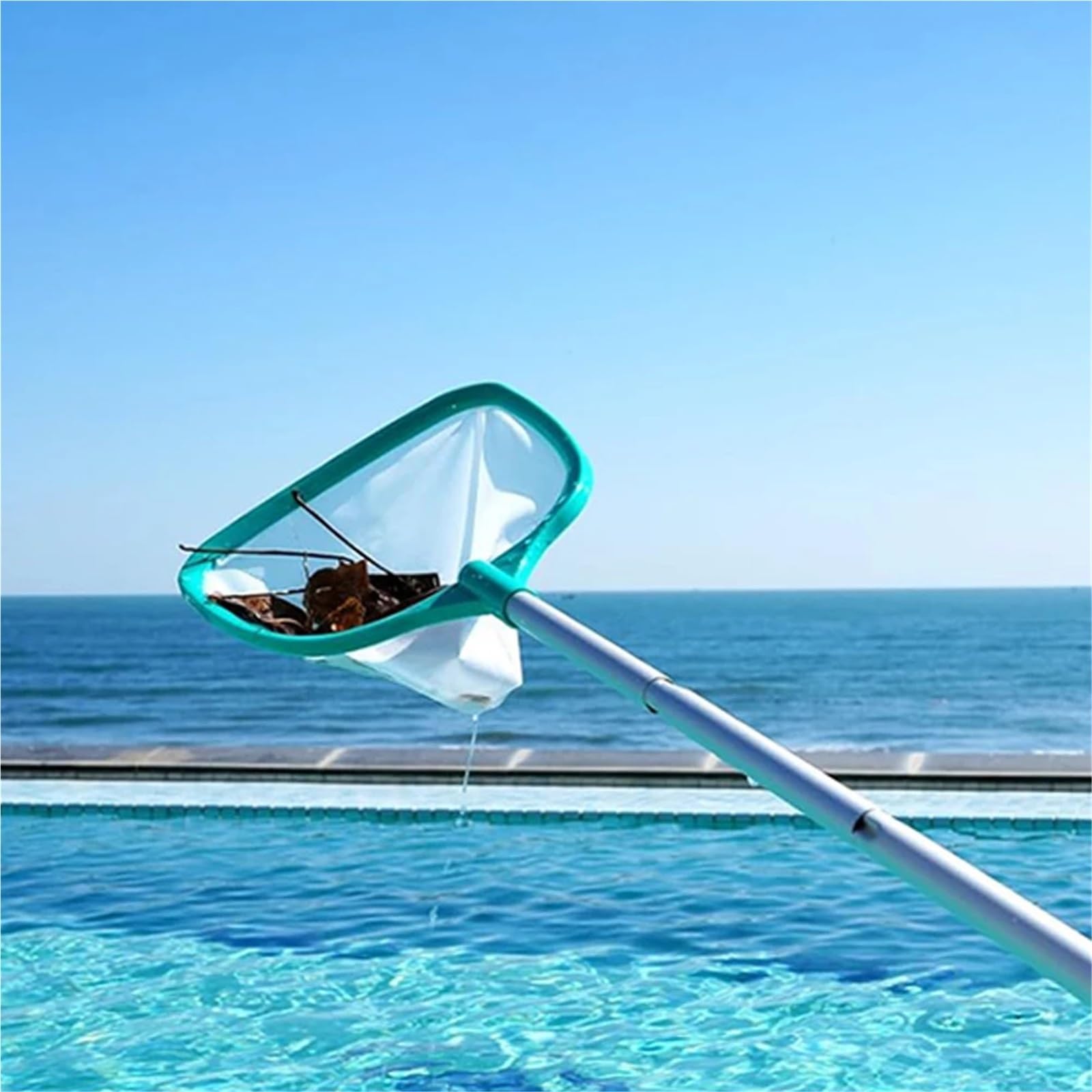 Épuisette de Piscine avec Manche télescopique, râteau à Feuilles, Filet Nettoyage for bassins pour Piscine Étang