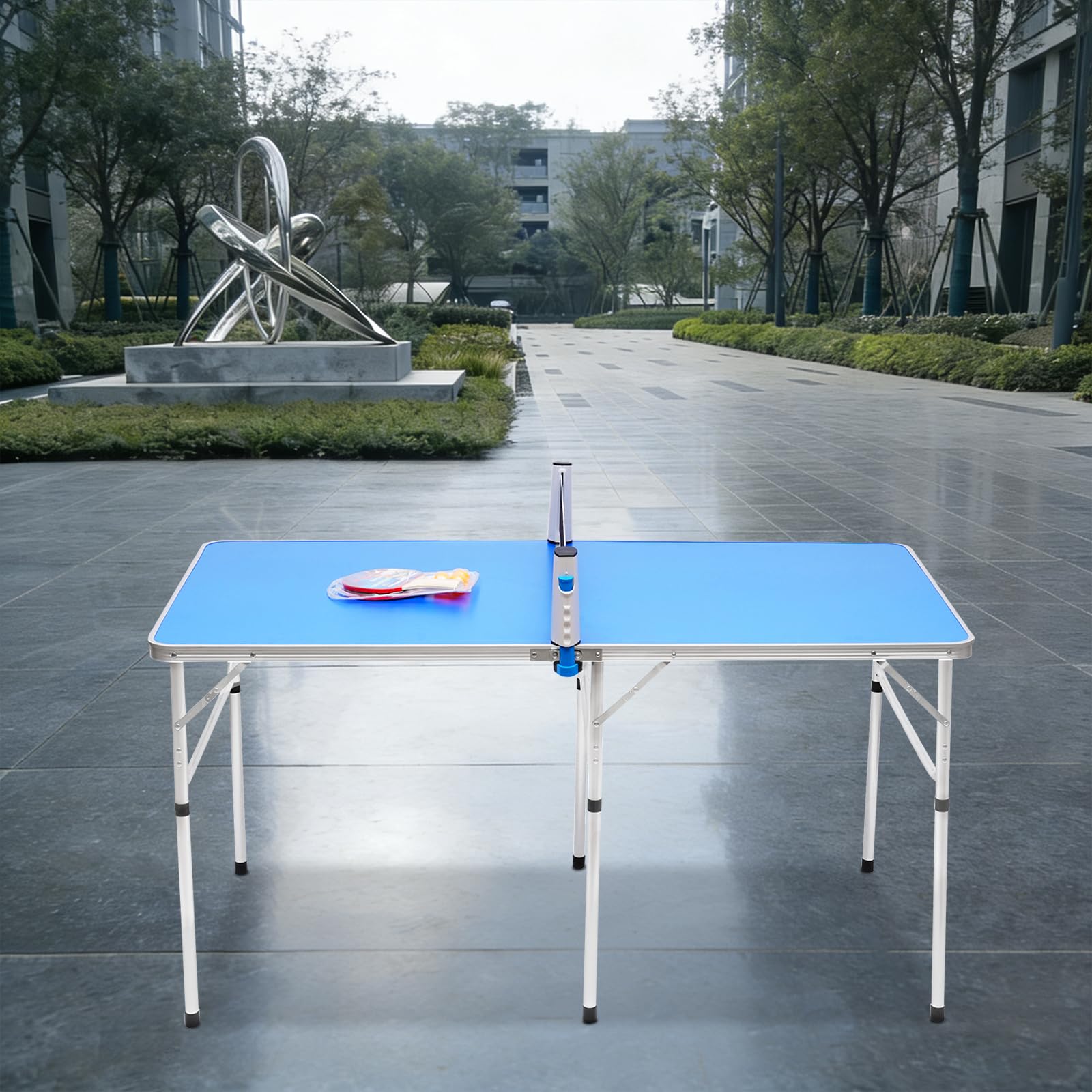 Tavolo da ping pong per esterni, pieghevole, con rete in MDF e lega di alluminio, 152 x 76 x 76 cm, con rete, racchette e palline per familiari o amici