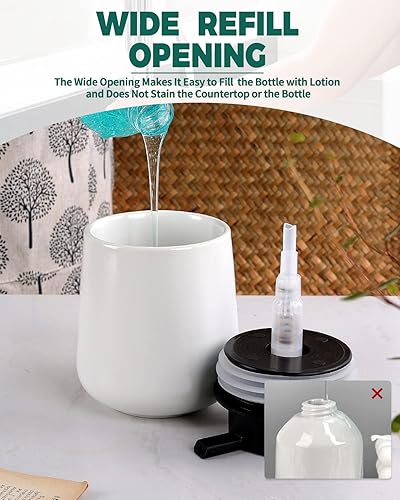 Miniatura 3 de Bosilunlife Dispensador de jabón líquido, dispensador de loción de 12 onzas con bomba, dispensador de jabón de cerámica blanca mate, dispensador de
