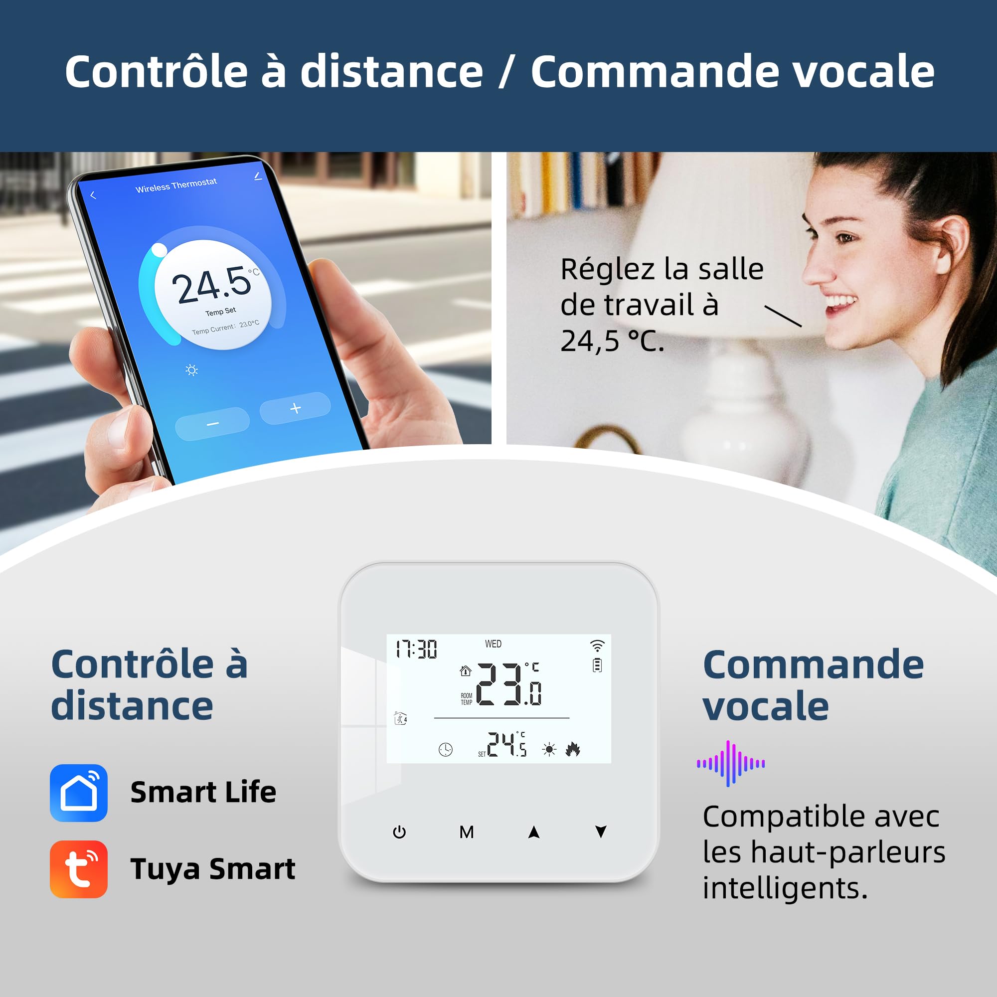 Beok Thermostat WiFi pour chaudières gaz et fioul,Thermostat Mural à 2 Fils,Programmation Quotidienne,Alimentation par Pile ou USB,Compatible avec Tuya Smart APP,Alexa