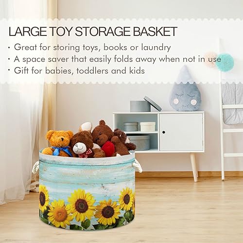 Miniatura 5 de Cesta de almacenamiento de juguetes de madera de playa vintage para guardería, sala de juegos, juguetes para perros, grande, plegable, organizador