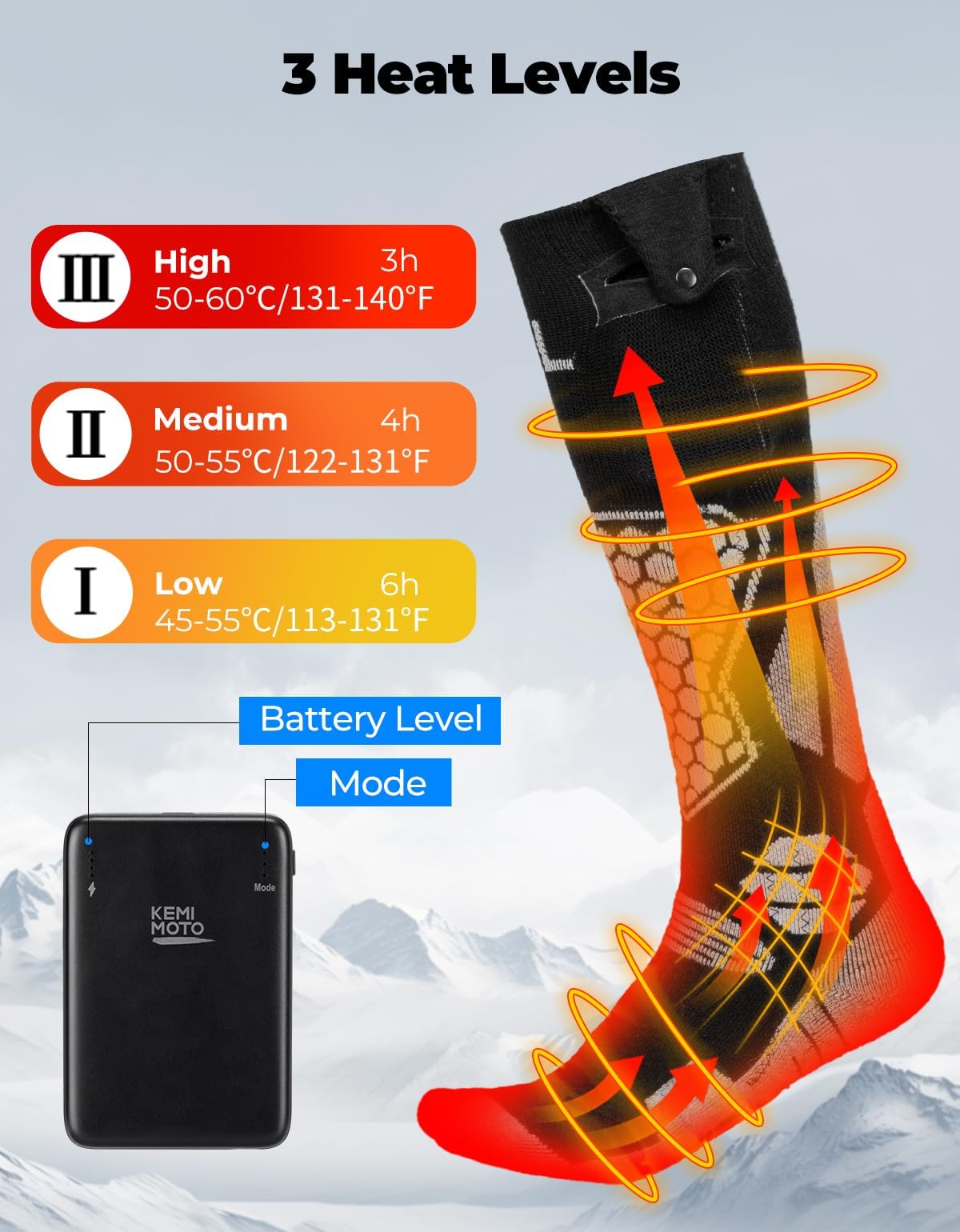 KEMIMOTO Calcetines Calefactables Controlados por App, con Calefacción Completa en Pies y Dedos, de Lana para Hombre y Mujer, Ideales para Ciclismo Esquí Pesca y Caza
