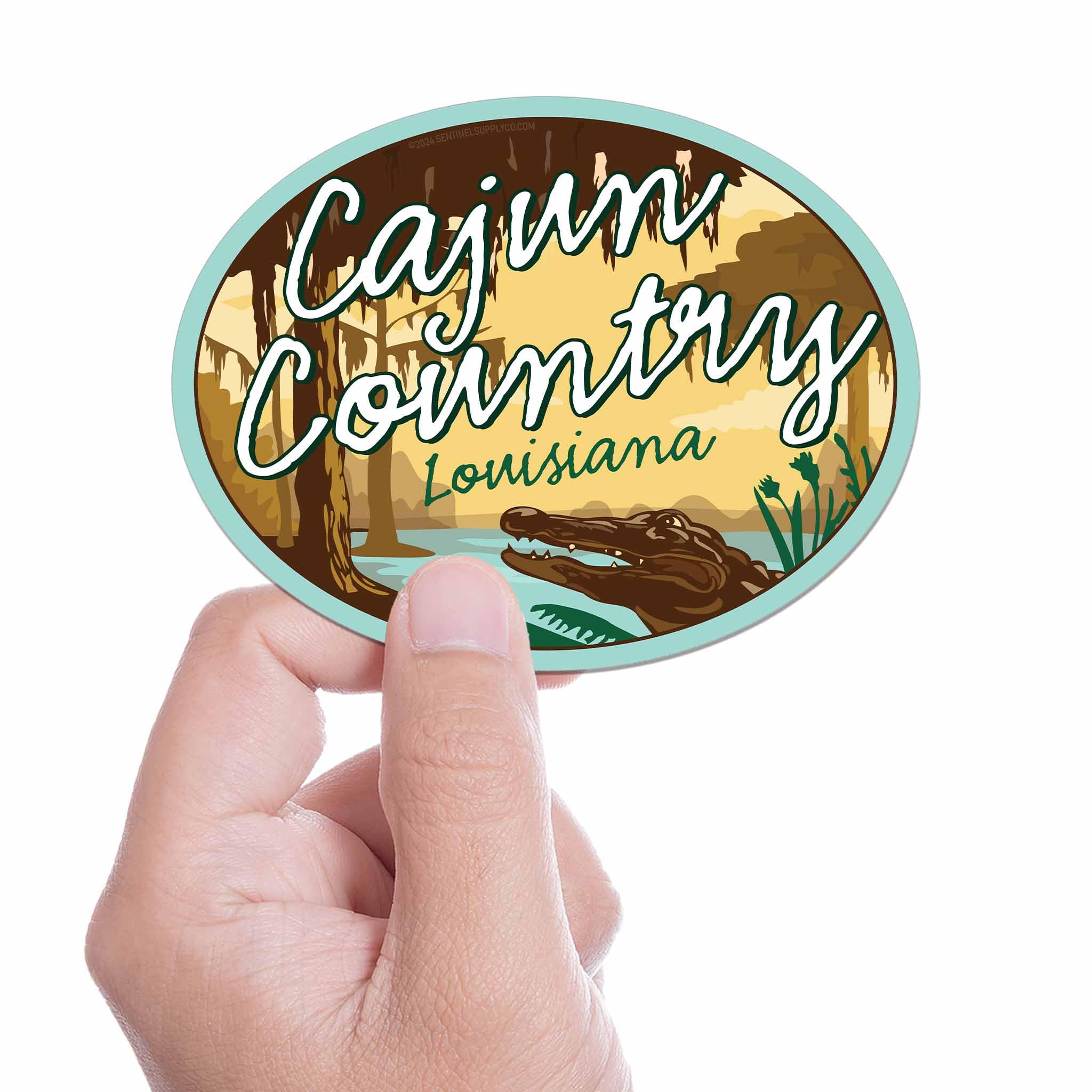 Oval Cajun Country Louisiana Sticker, Bayou Alligator Nature Decal for Hydroflask, Cool LA Southern Souvenir
