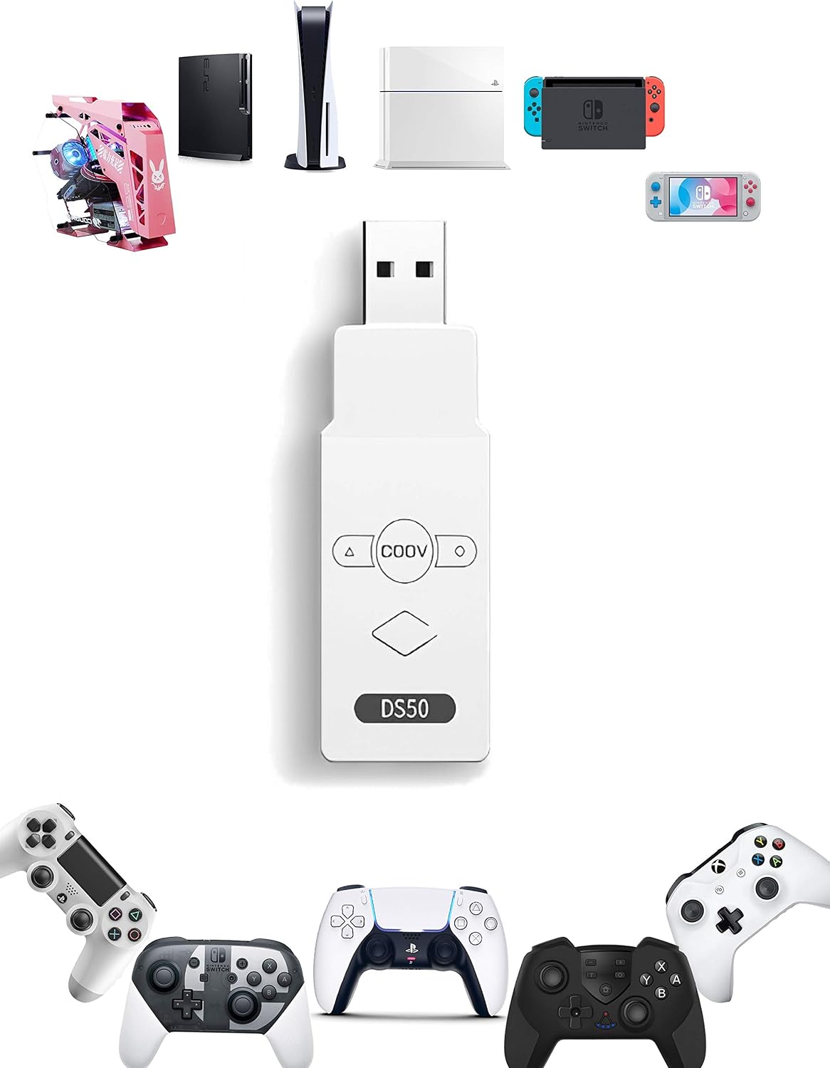 COWBOX ワイヤレス アダプタ 無線 ワイヤレス レシーバー 受信機用 コンバーター PS5 Dualsense/ PS4 Dualshock/XBOX ONE/Switch Pro/COWBOX T-23 無線コントローラー対応 ジャイロ/振動
