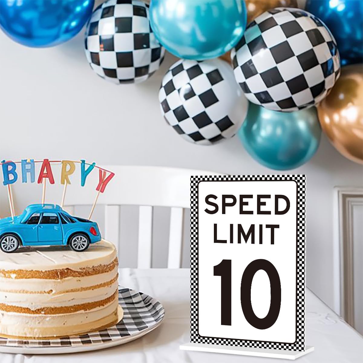 Race Car Birthday Decor, Speed Limit 10 Sign, Fast One, Race Car Birthday Party Decorations, 5x7 Inches Acrylic Sign with Stand, Let's Go Racing Party Supplies for Boy Race Fans "decorativesignage 0755 image 3