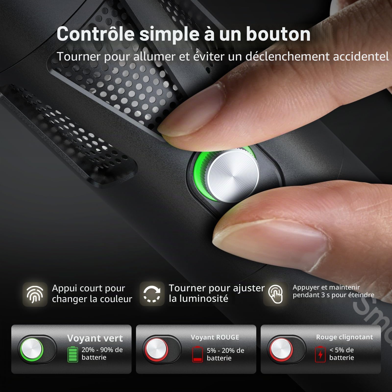 SMALLRIG RF20C Lampe de Poche LED Portable RVB 20 W Intensité Variable 5 Couleurs CRI 97+, TLCI 99+, 10 000 mAh Zoom avec gobos et Support pour GoPro en Silicone vidéo, créateur de Contenu - 5335