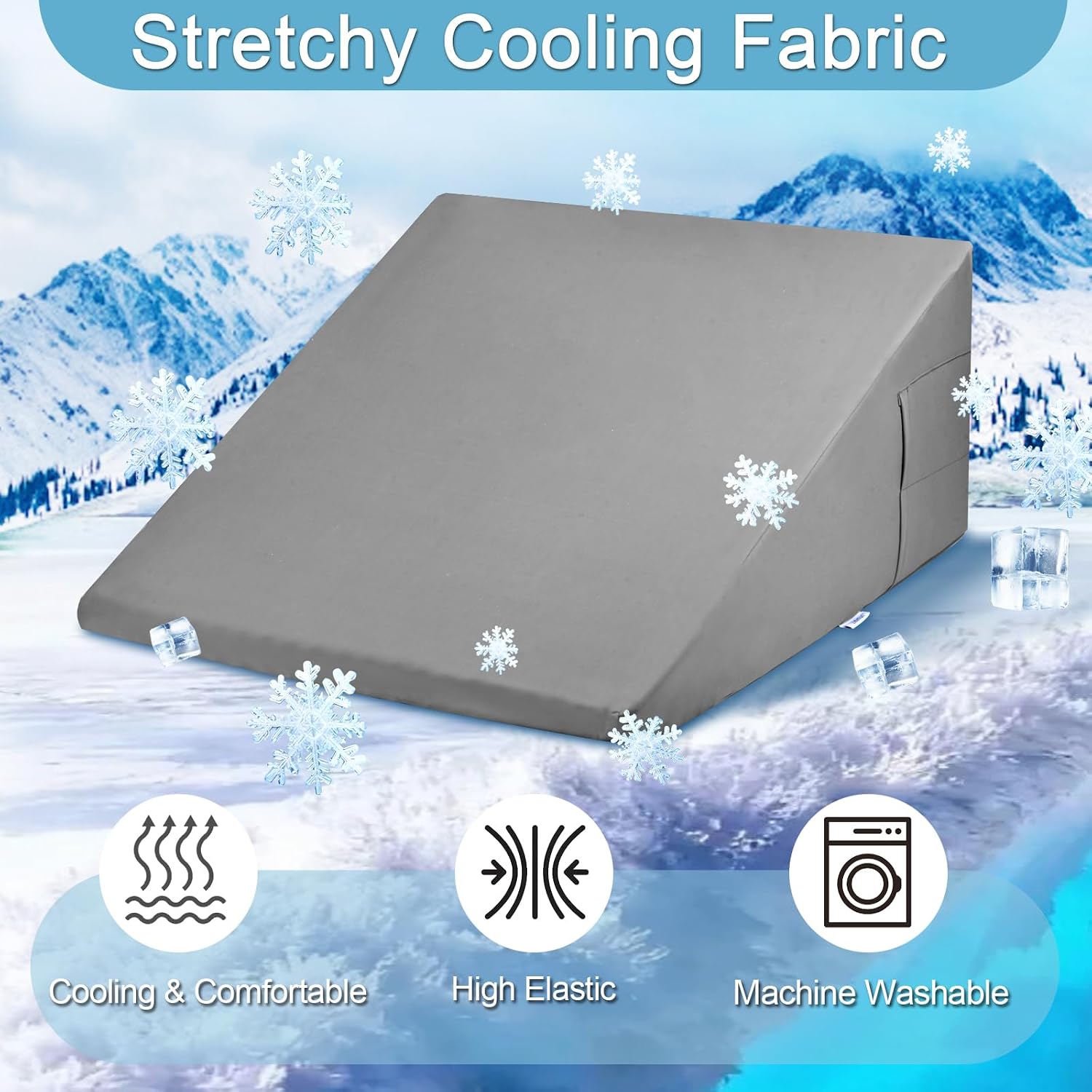 Cooling Wedge Pillow Cover 24 x 24 x 12 Inch, Pillow Case with Side Pockets