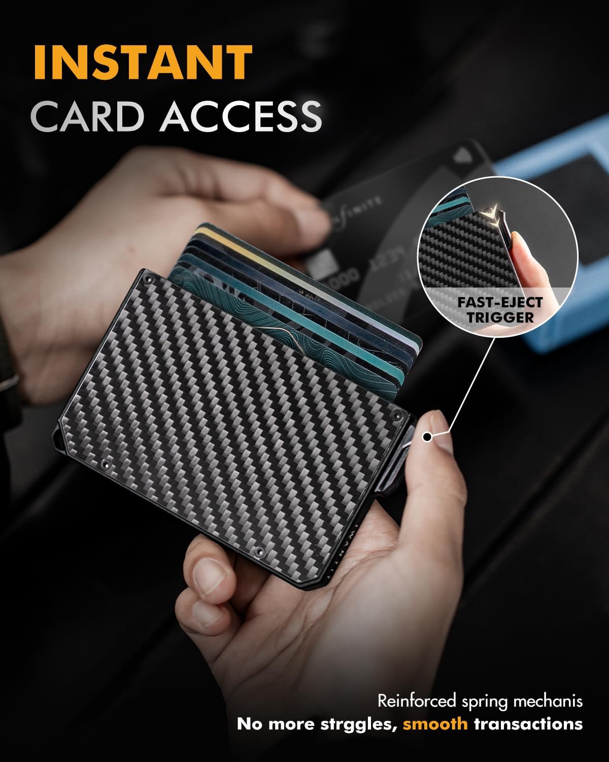 iwantit Pop Up Wallet for Men, Slim Minimalist Credit Card Holder with Money Clip - Man Metal Aluminum Wallet RFID Blocking, Smart Tactical Wallet for Men, Gift for Men (Carbon)