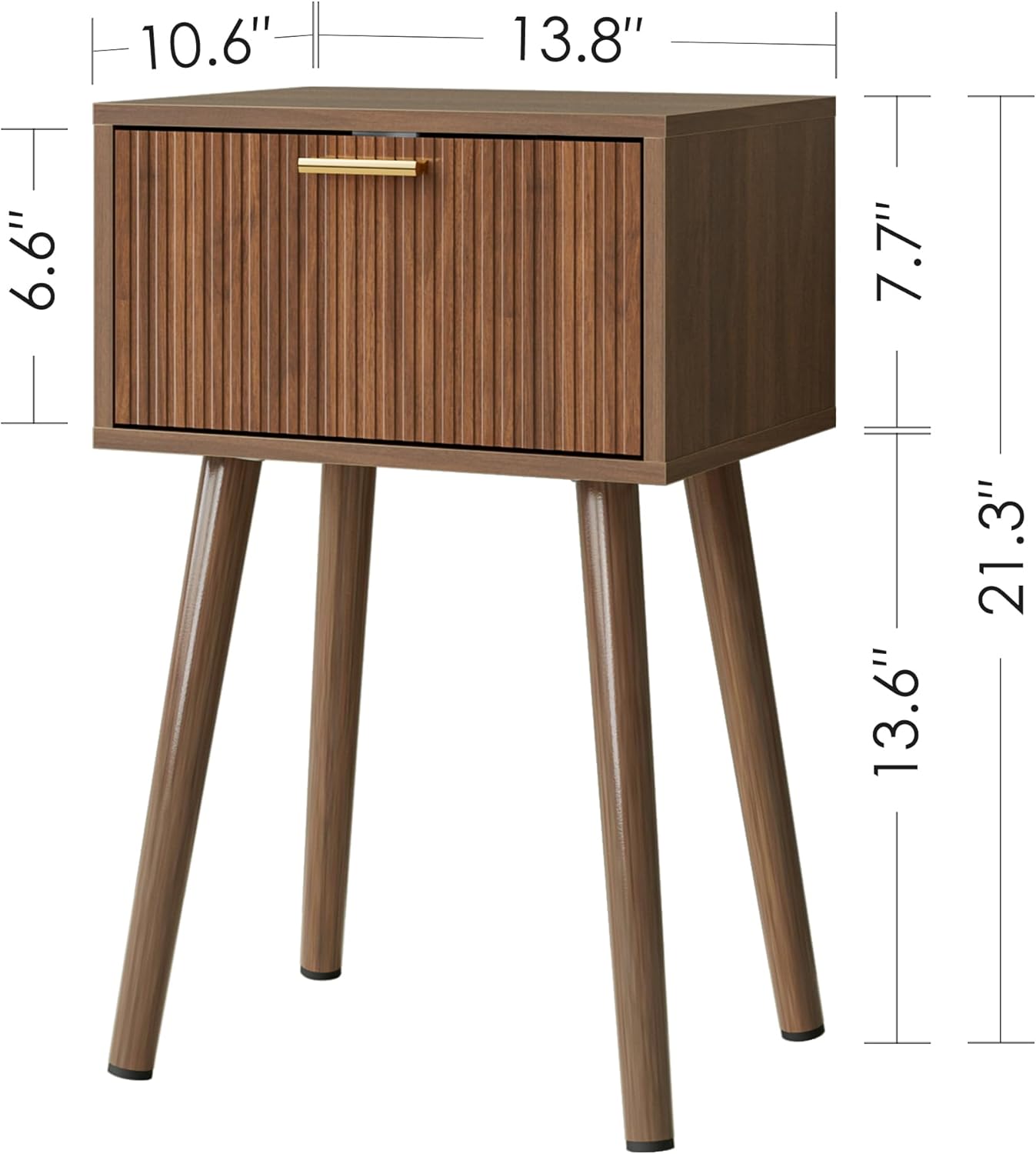 Night Stand Set 2, Walnut Nightstand with Fluted Doors, Small Modern Mid-Century Bedside Table for Bedroom, End Table for Living Room