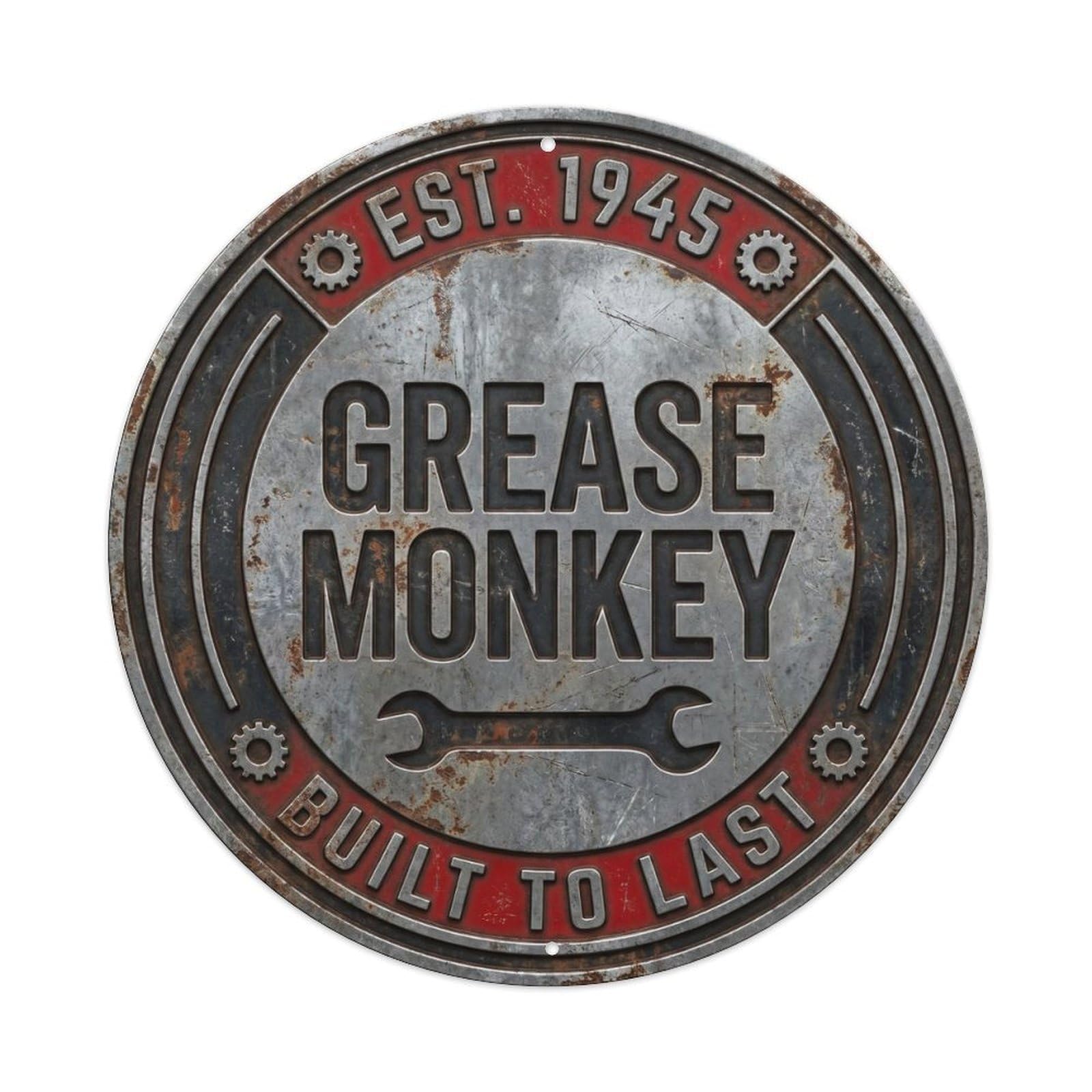 Cmhok Vintage Style Grease Monkey Vintage Hanging Ornament Retro Slogans Metal Tin Sign Plaque Wall Decor For Cafe, Club, Garden Round Metal Poster 8X8inch