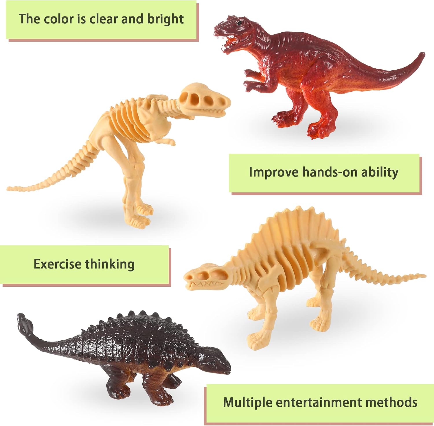 UPINS 24 pcs Dinosaur Skeleton Toy 3.5 Inch Assorted Dinosaur Figures and Dinosaur Fossil Skeletons with Storage Box Educational for Science Play Dino Sand Dig Party Favor Decorations