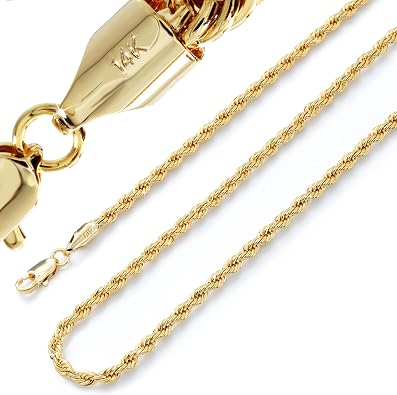 Rope Chain14k Real Gold Plated 3mm 4mm 5mm & 6mm Twist Chain Necklace for Men Women 20", 24" & 30" Inches Hip Hop Gift Fashion Jewelry Necklace for Women