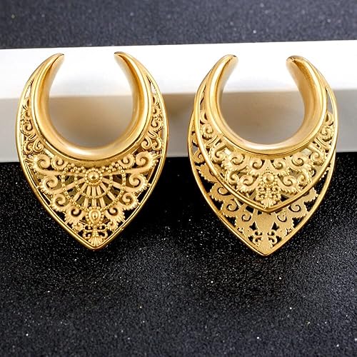 Miniatura 3 de LADEMAYH 2Pcs Ear Plugs Gauges for Women, Elegant Saddle 0g-25mm Gauges for Ears, Surgical Stainless Steel Ear Tunnels Gauge Earrings Body Jewelry