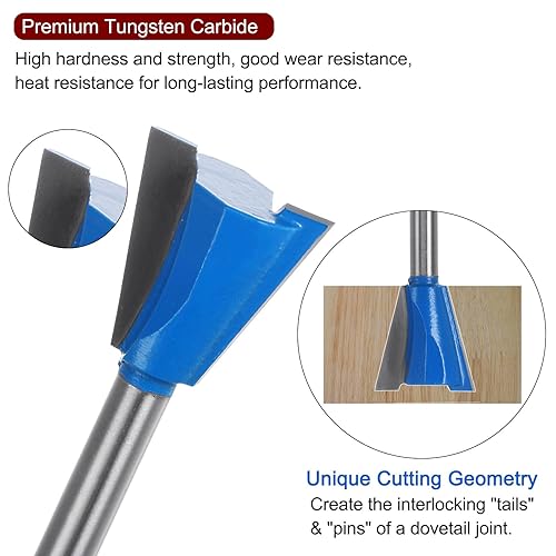 Miniatura 46 de HARFINGTON Broca de enrutador de cola de milano, vástago de 1/2 pulgada, 1 pulgada de diámetro, carburo de tungsteno de 14 grados, broca