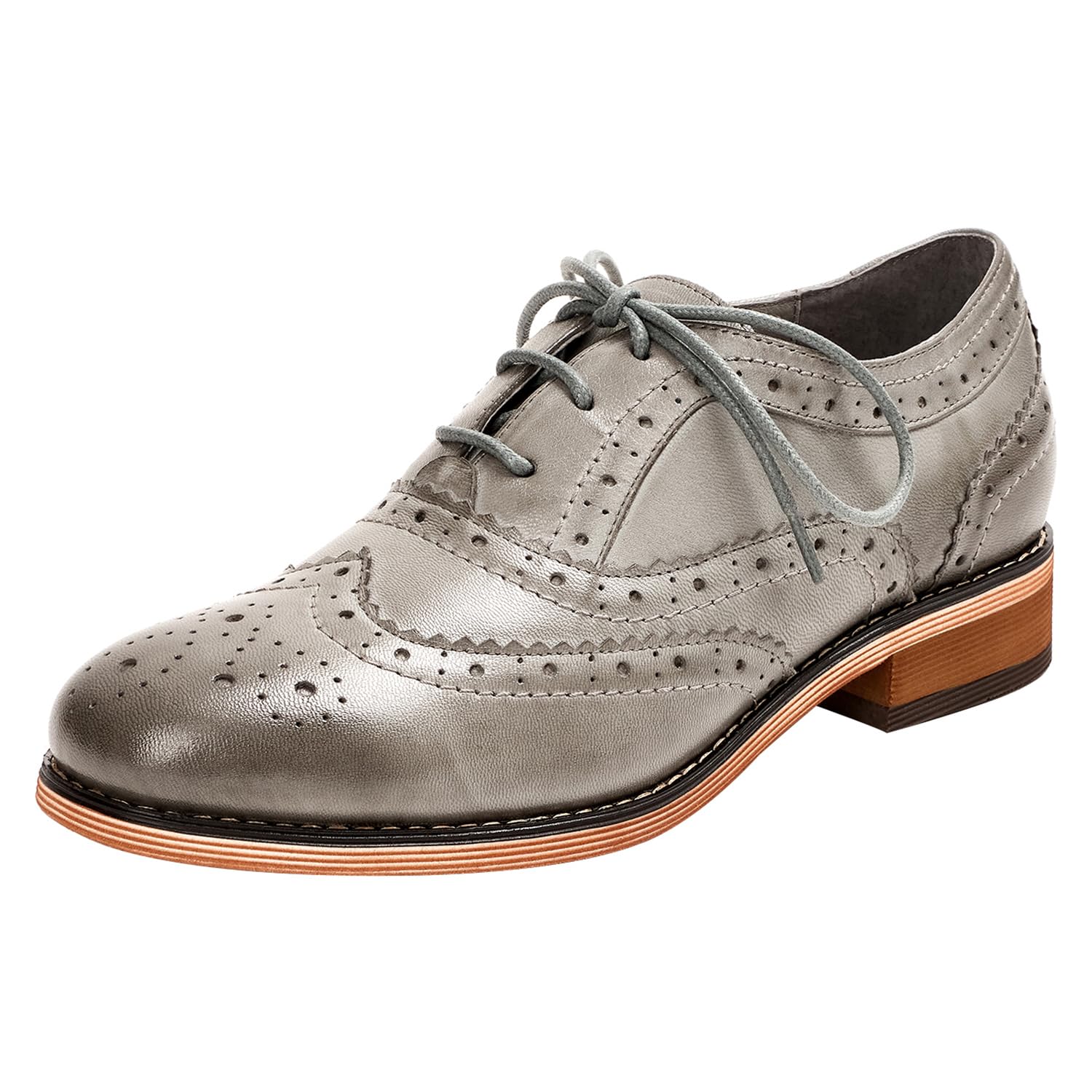 Mona flying Womens Handcrafted Comfy Wingtip Oxfords Brogue Ladies Lace up Leather Shoes