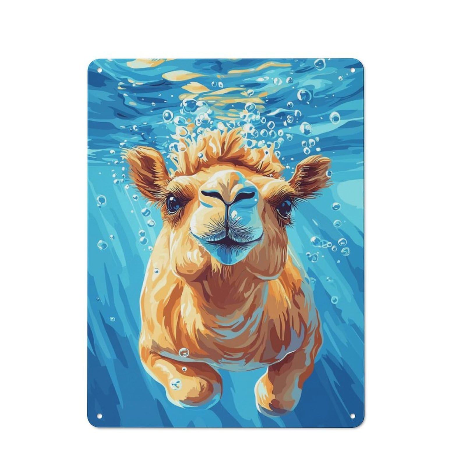 Junmoney Style-9 For Home Office Or Studio, Underwater Camel Portrait Retro Tin Wall Plaque 40X30cm, A Housewarming Gift For Creative Workspace Decorators