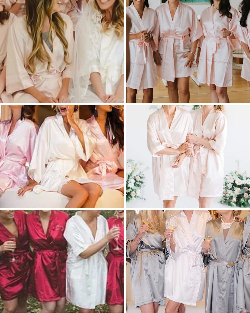 goodmansam Women's Silky Robes One Size Silver Rhinestones Bride Bridesmaid Sleepwear for Wedding Party Getting Ready