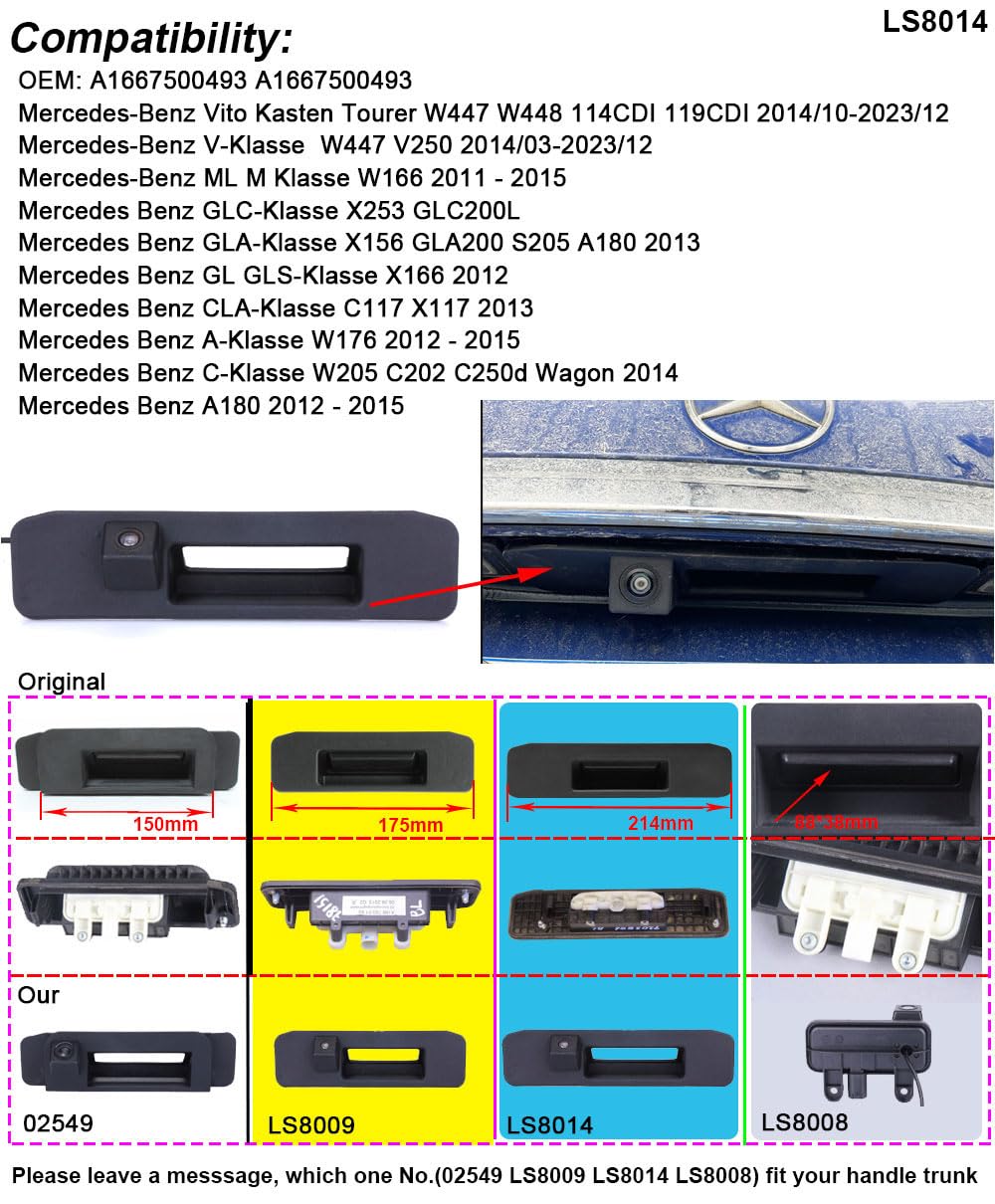Cámara de visión trasera HD, modelo LS8014, para Mercedes Benz Vito Kasten Tourer W447 W448 V250 W166 X253 GLC200L X156 GLA200 S205 A180 X166 C117 X117 W176 W205 C117 W205