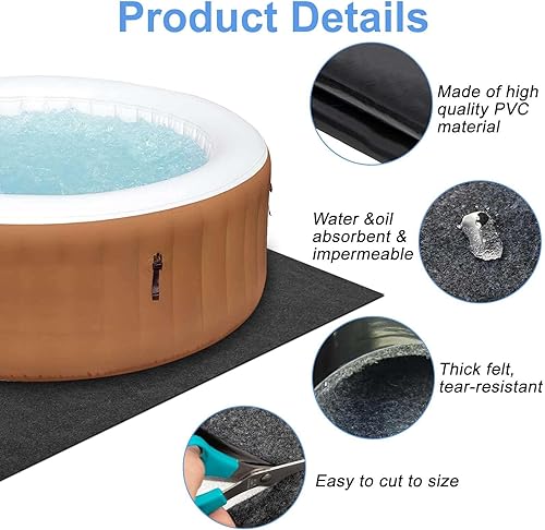 Miniatura 3 de Tapete inflable para bañera de hidromasaje de 100 x 100 pulgadas, tapete grande lavable de protección para el suelo, accesorios portátiles para