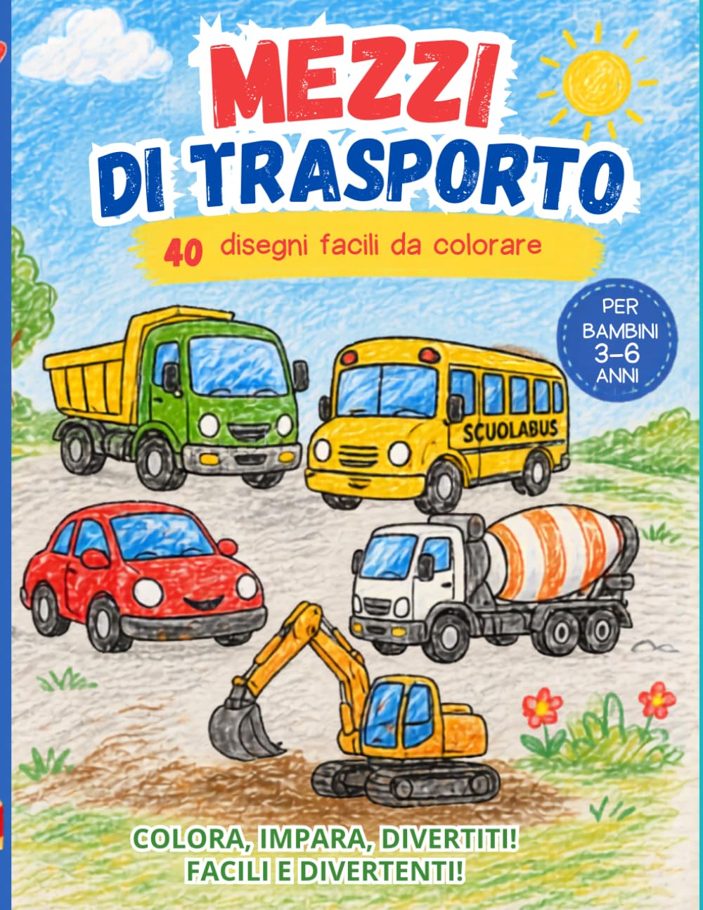 Mezzi di trasporto da colorare per bambini 3-6 anni: 40 disegni facili e grandi | Auto, camion, ruspe e aerei: Libro da colorare per sviluppare ... per imparare divertendosi (Colora facile)