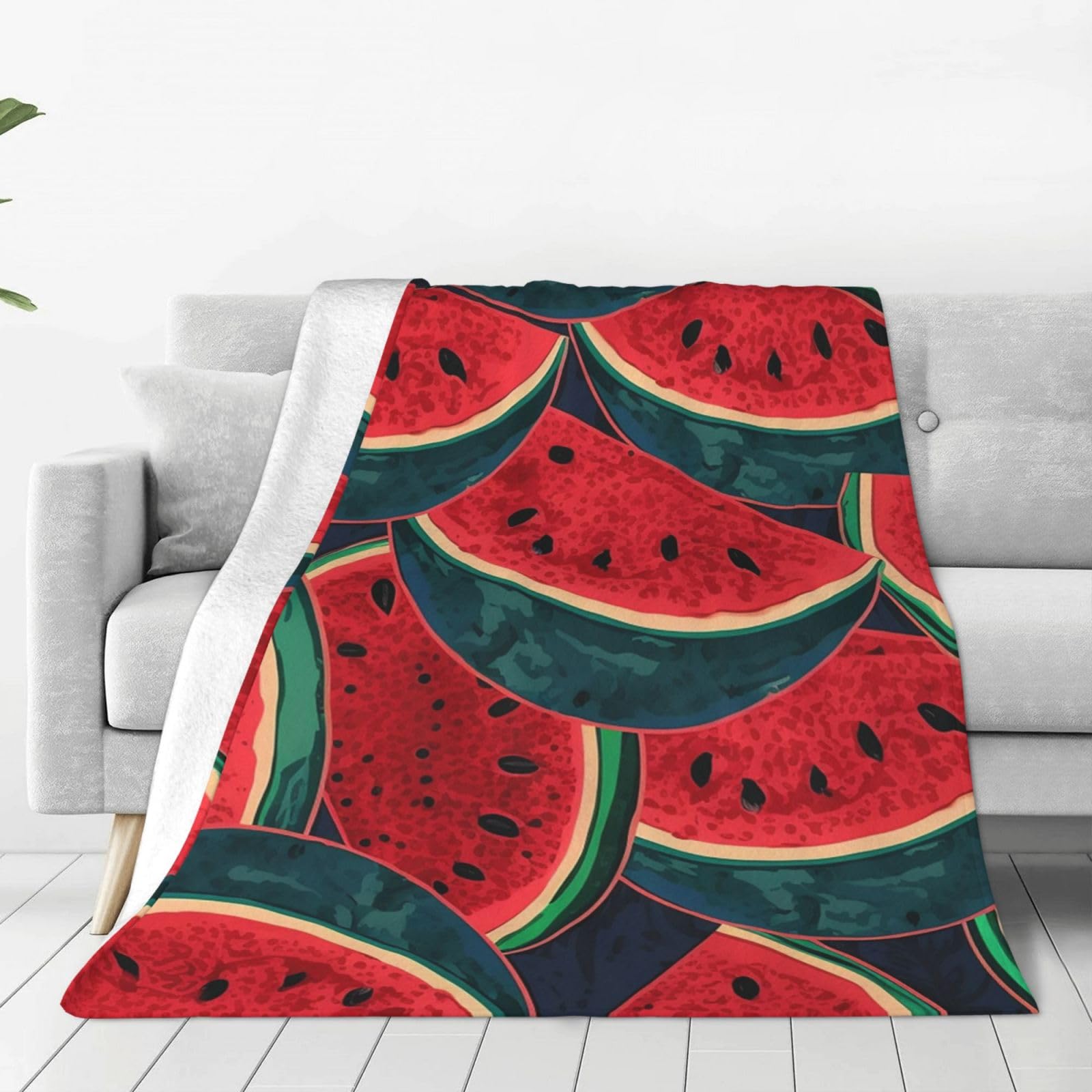 KLOPH Red Watermelon Throw Blanket 50"x40" Flannel Fluffy Warm Blanket for Couch, Reversible Plush Blankets for Bed, Comfy Fuzzy Blanket for Sofa, Plush Lightweight-Blankets for All Season