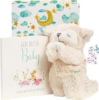 Tickle & Main Catholic Baptism Gift Set - 2-Pc White Presentation Box - Interactive Prayer Lamb & Baby’s First Prayer Book - Christening Gifts for Boys & Baby Girls Ages 2+