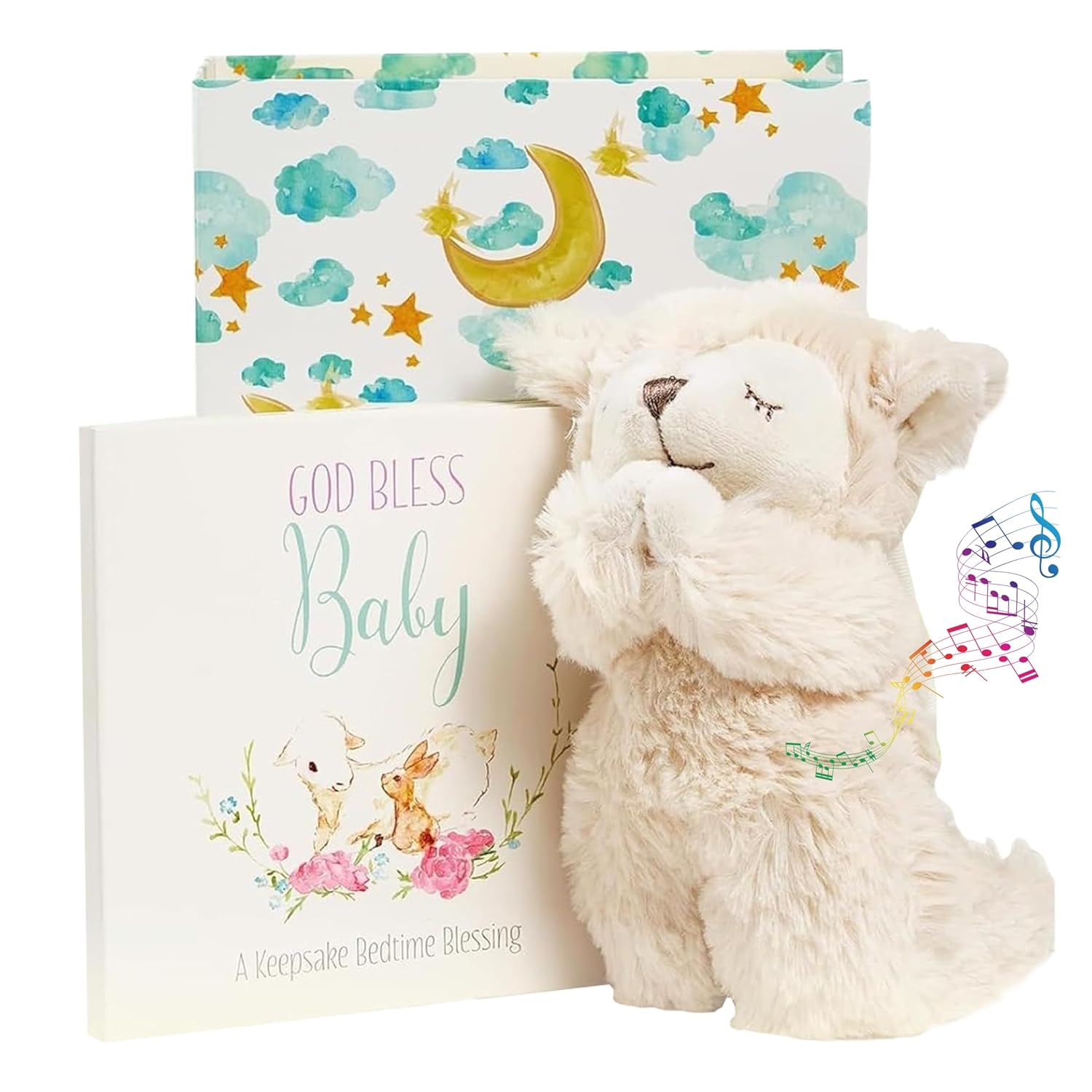 Tickle & Main Catholic Baptism Gift Set - 2-Pc White Presentation Box - Interactive Prayer Lamb & Baby’s First Prayer Book - Christening Gifts for Boys & Baby Girls Ages 2+