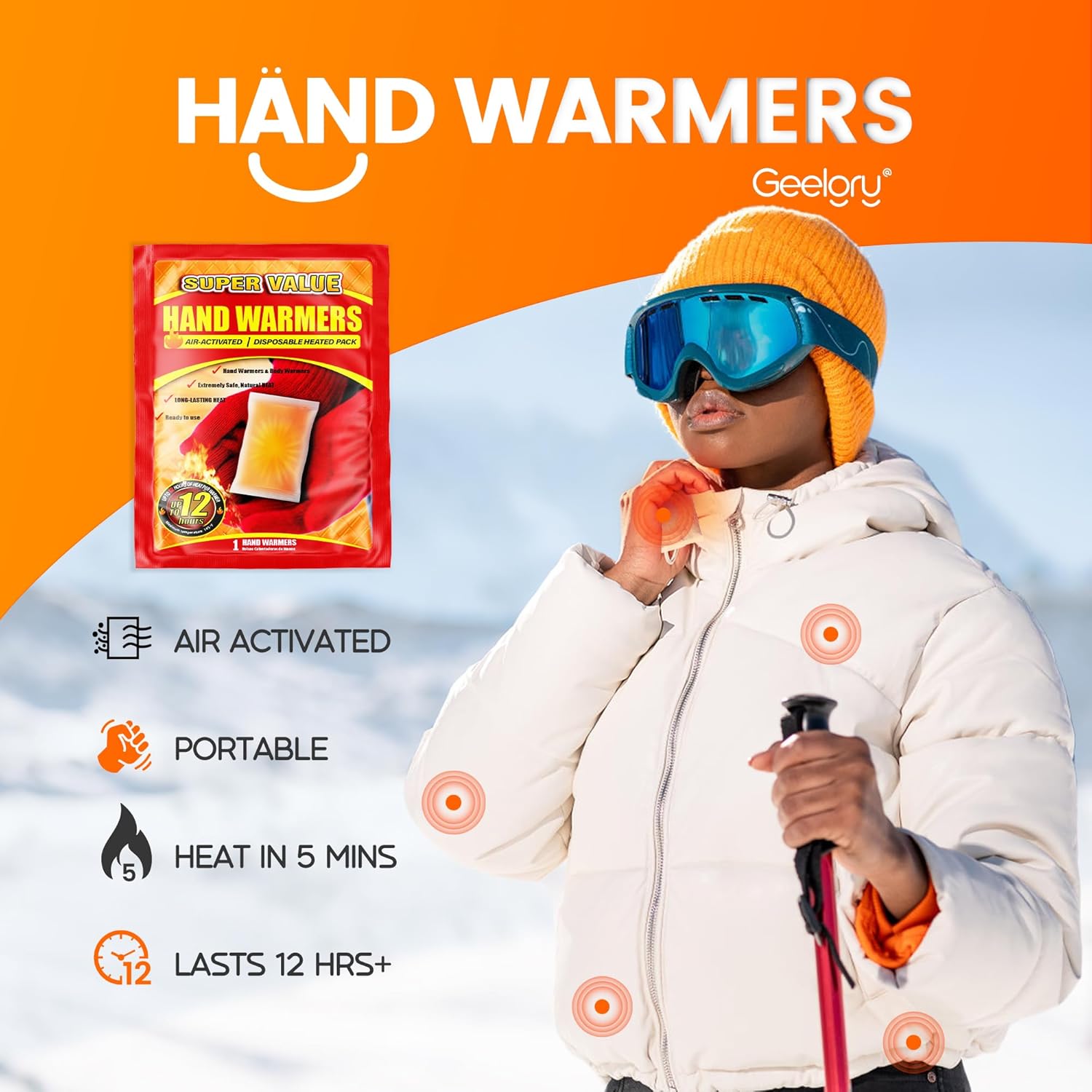 Hand Warmers Disposable 700/500/375/240/175/125/90Pcs, Long-Lasting Up to 12 Hours for Warm Body, Safe Portable Hand Warmers for Foot, Heater for Camping, Fishing, Winter - Image 2