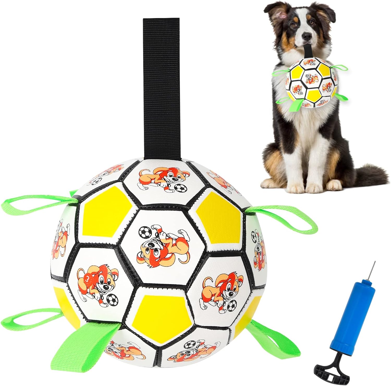 Dog Football Toys Dog Balls with Straps Interactive Dog Toys for Tug