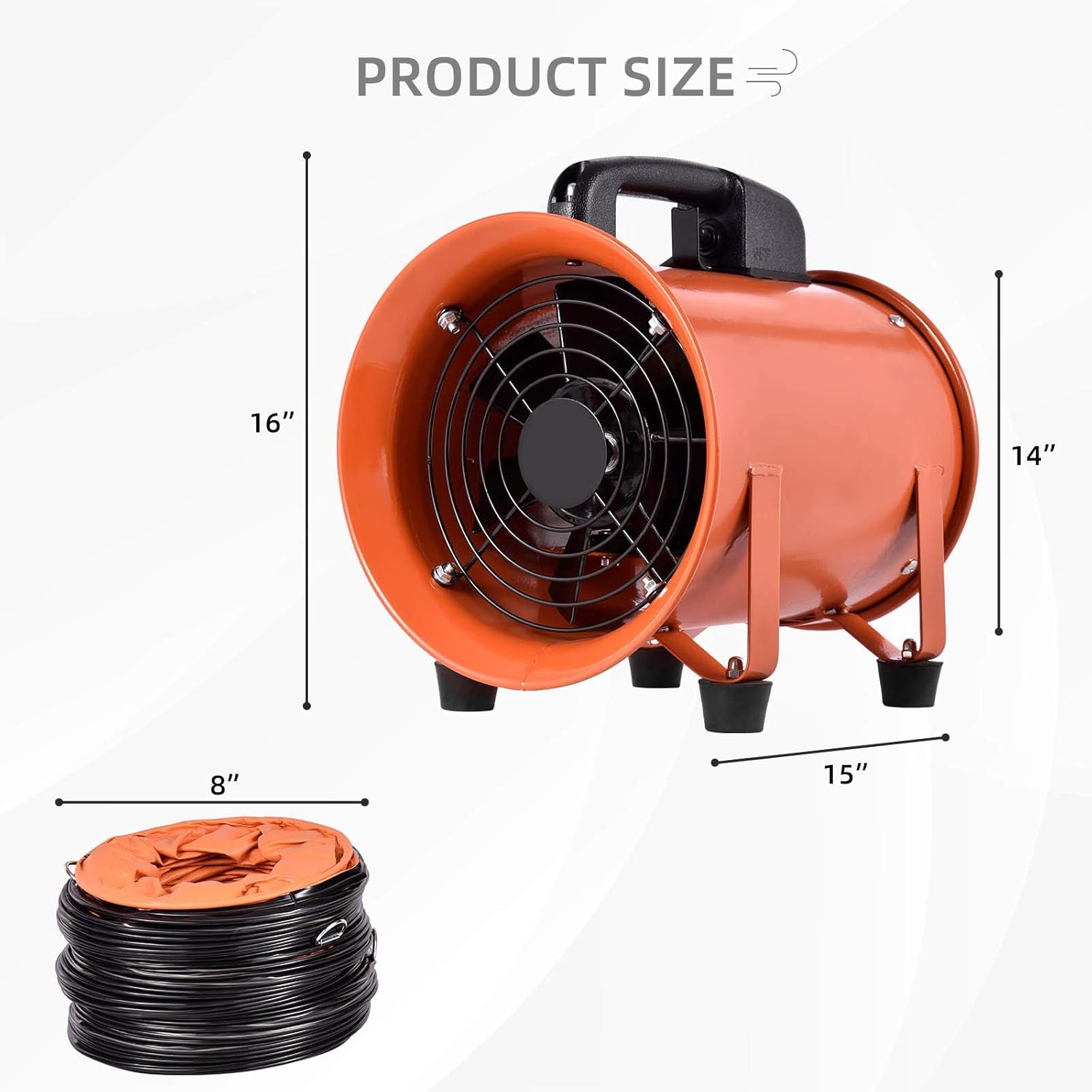 Utility Blower Fan 12 inch 250MM Portable Ventilator,0.7HP 2295 CFM High Velocity Utility Blower Mighty Mini Low Noise (12 inch with 10M Duct Hose)