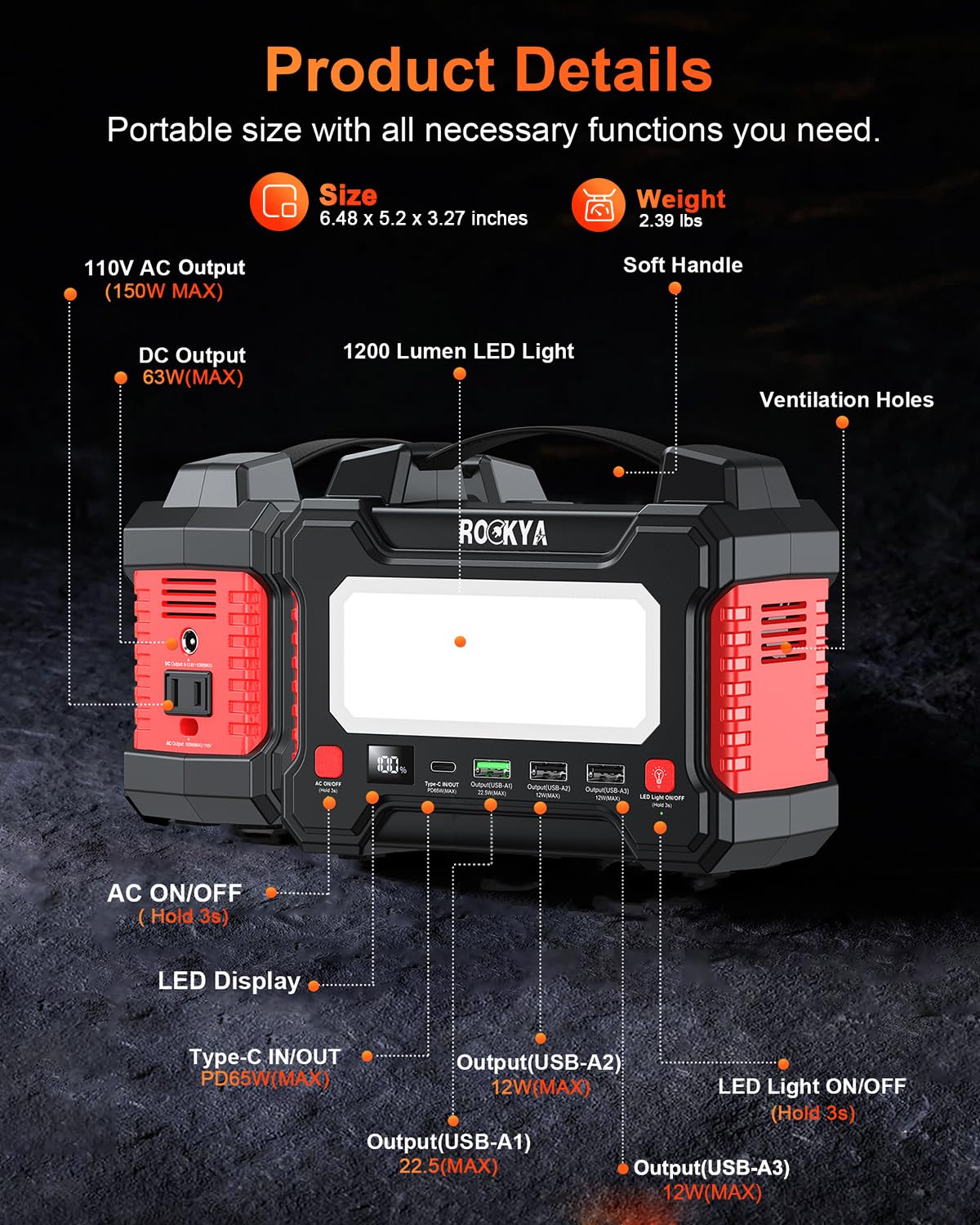 166.5Wh Portable Power Bank 150W Laptop Charger,Lithium Battery Pack