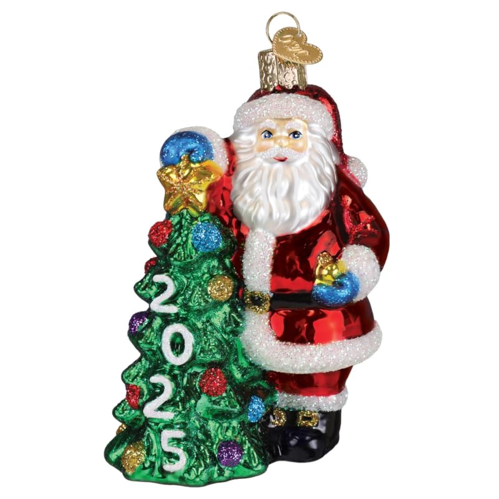 Old World Christmas Santa with Tree Glass Blown Ornament for Christmas Tree, Handcrafted Holiday Decoration