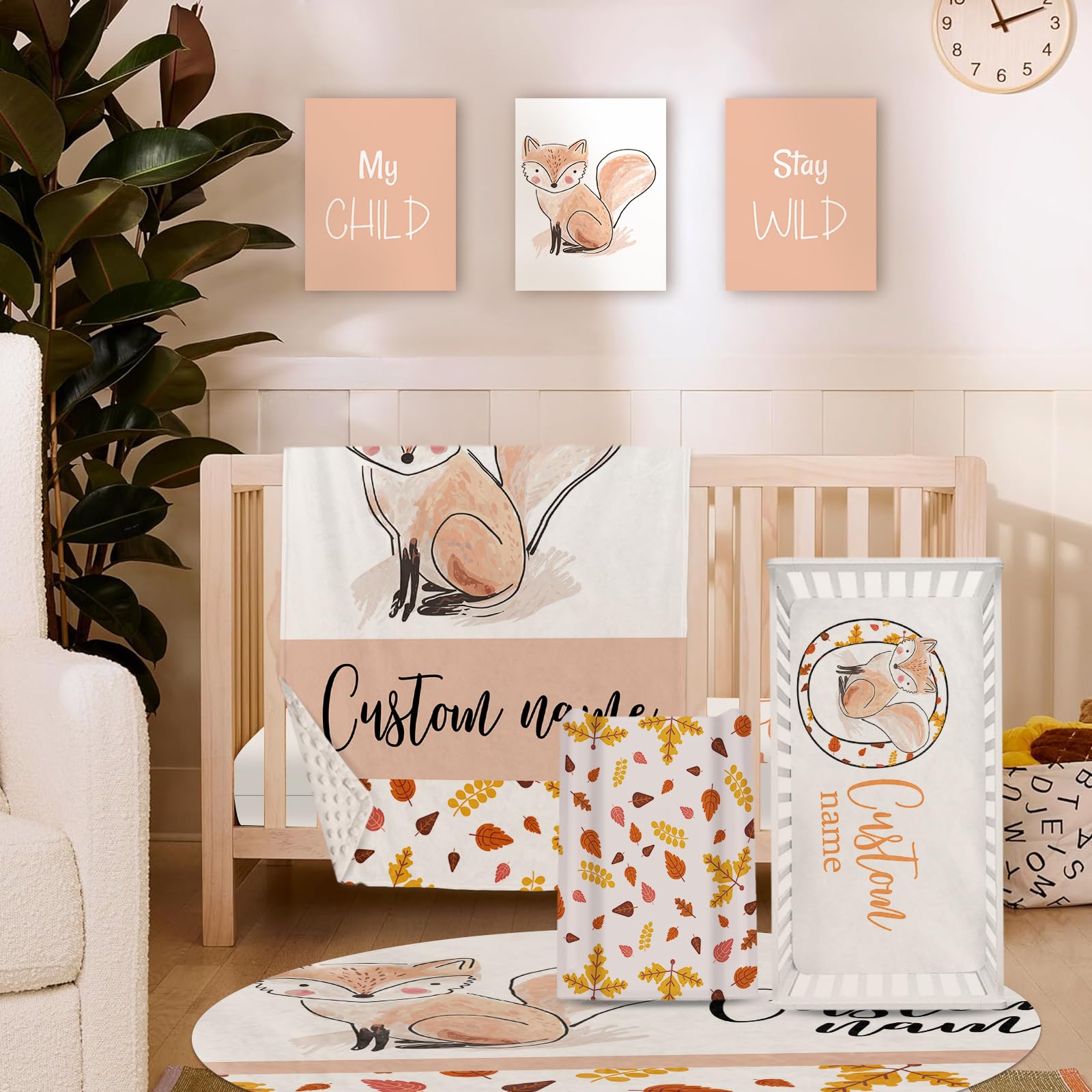 HSHRYY Personalized Baby Crib Bedding Set - 5-Piece Custom Crib Set with Name, Fox Theme, Nursery Bedding Set for Baby Girls & Boys, Newborn Crib Set, Ideal