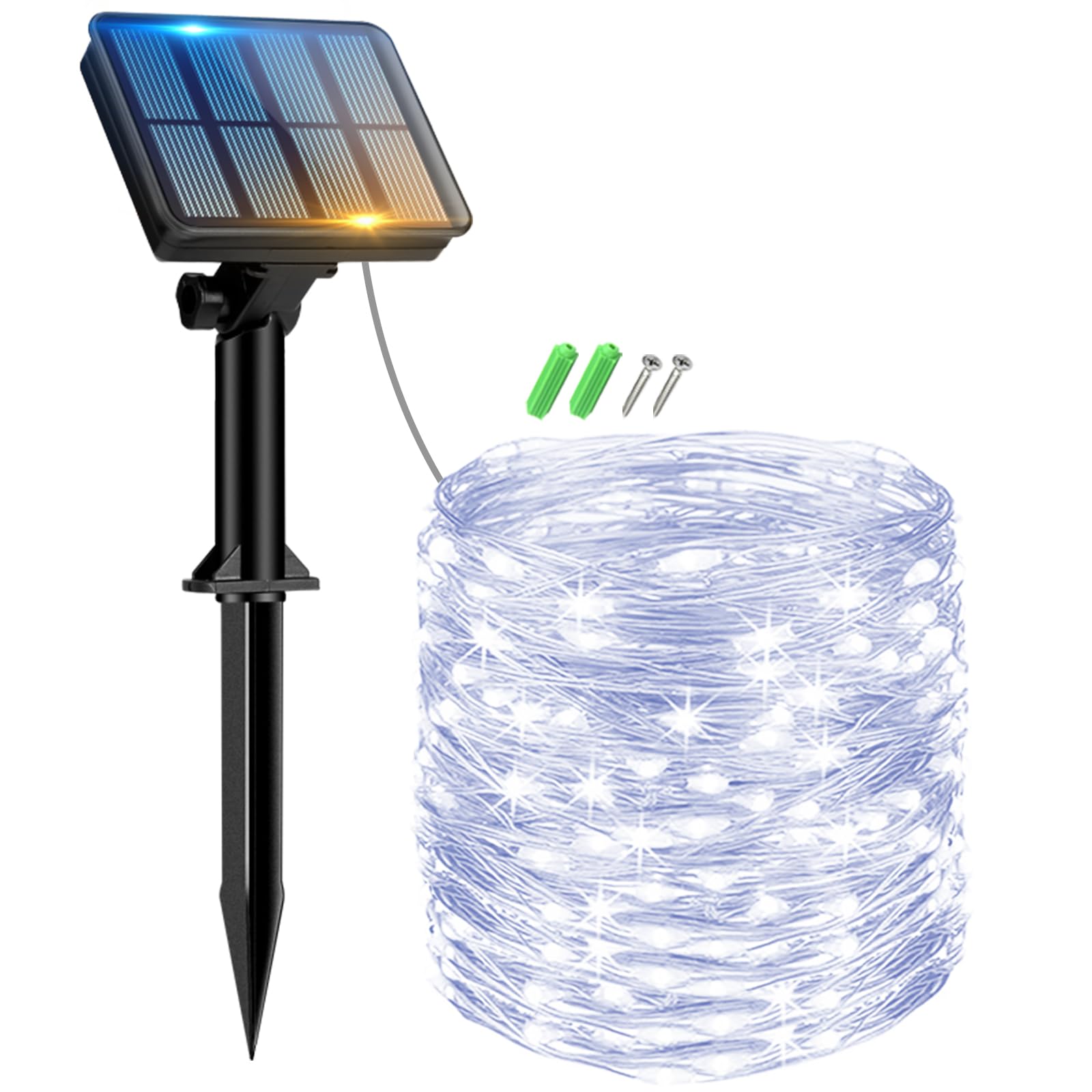 Peasur 12M 120 LED Guirnaldas Luces Exterior Solar, Luces Led Solares Exteriores Jardin 8 Modos IP65 Cadena de Luces Decoracion para, Terraza, Fiestas, Bodas, Patio, Jardines -（Blanco Frío）