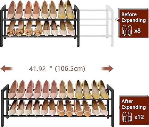 Miniatura 4 de FAVOOSTY Zapatero expandible de 2 niveles, estante ajustable para zapatos, organizador de almacenamiento que ahorra espacio, zapatero de pie para