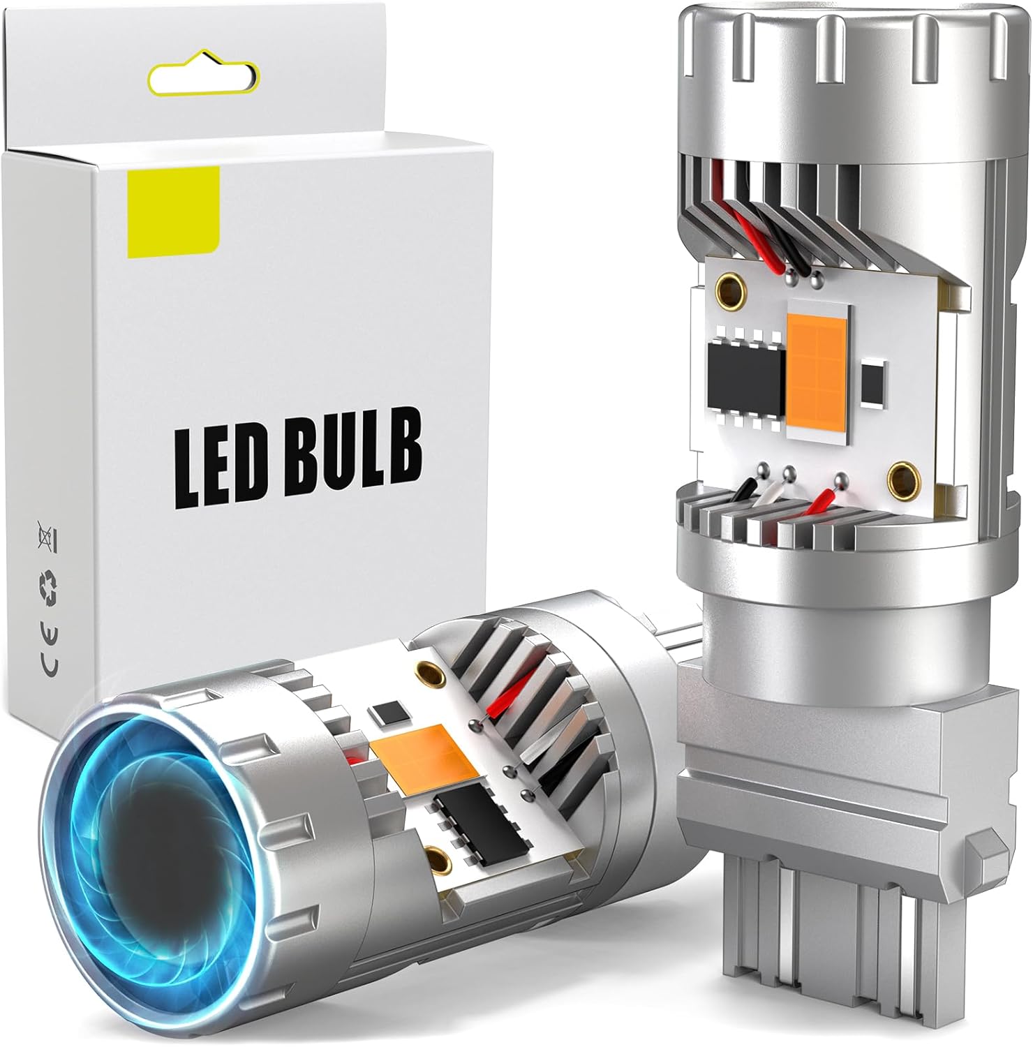 3156 3157 LED Bulb Amber with Built In Resistor & Turbo Fan, CANBUS Error Free Anti Hyper Flash for Front Rear Turn Signal Light Blinker Light, For CK & Standard Socket, Pack of 2