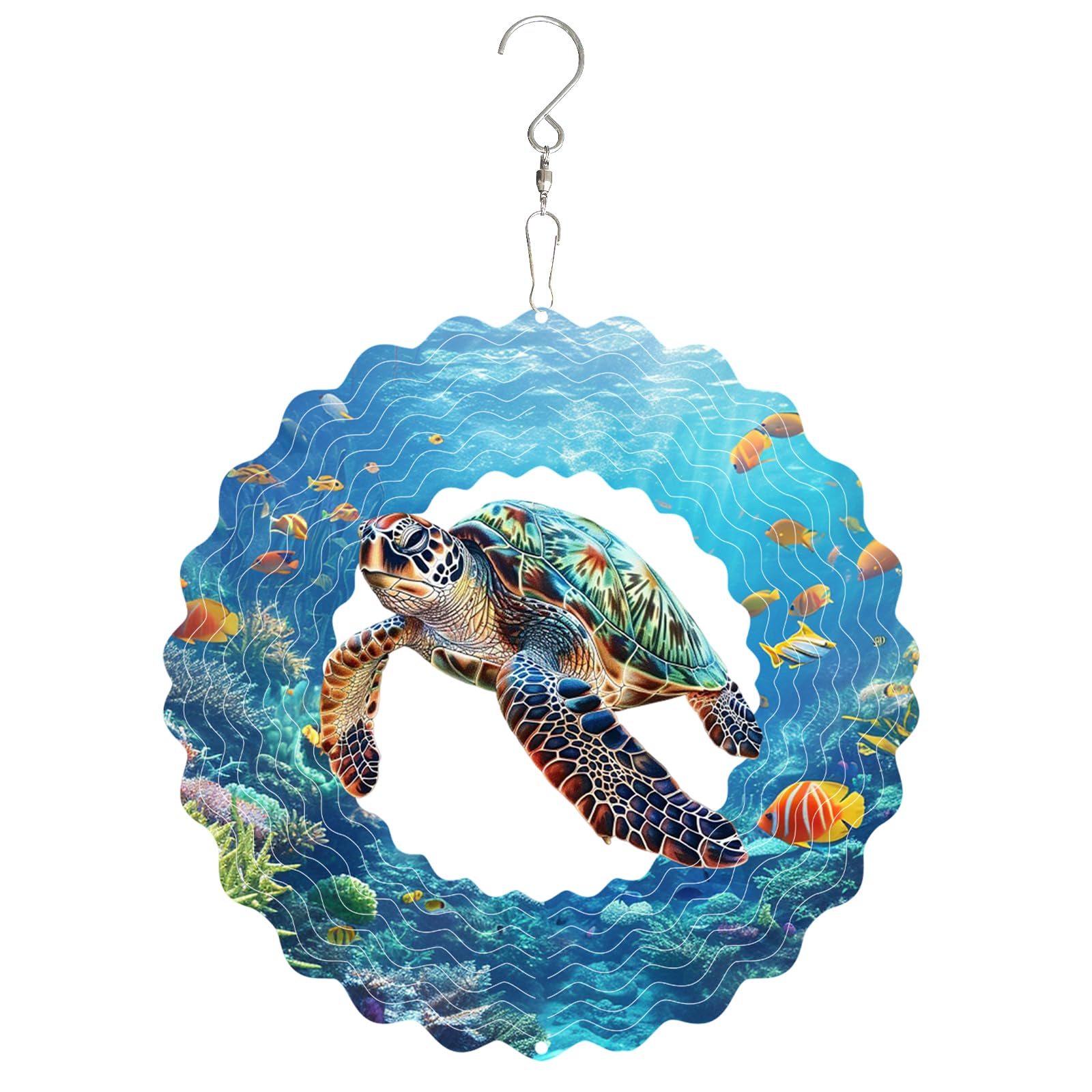 Sea Turtle 3D Wind Spinner 10 inch Hanging Spinners Outdoor Laser Cut Weatherproof Metal Art for Outdoor Décor Patios Gardens and Coastal Living Ocean Themed Ornament Gifts for Woman Mom Wife