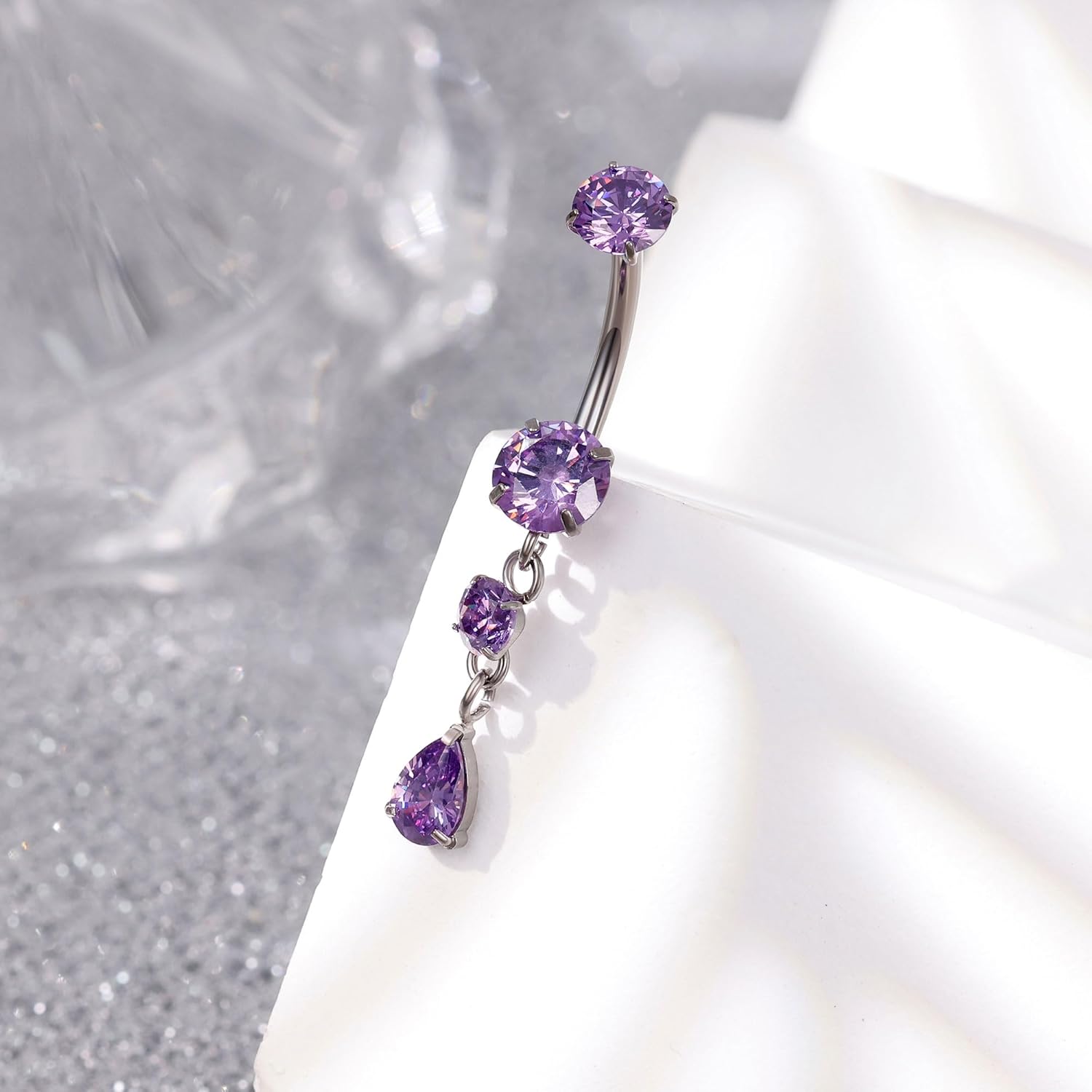 REVOLIA 14G G23 Pure Titanium Dangle Belly Button Ring for Women Teardrop Navel Ring Dangling CZ Belly Ring Internally Threaded Belly Button Piercing Jewelry 10MM - Image 2