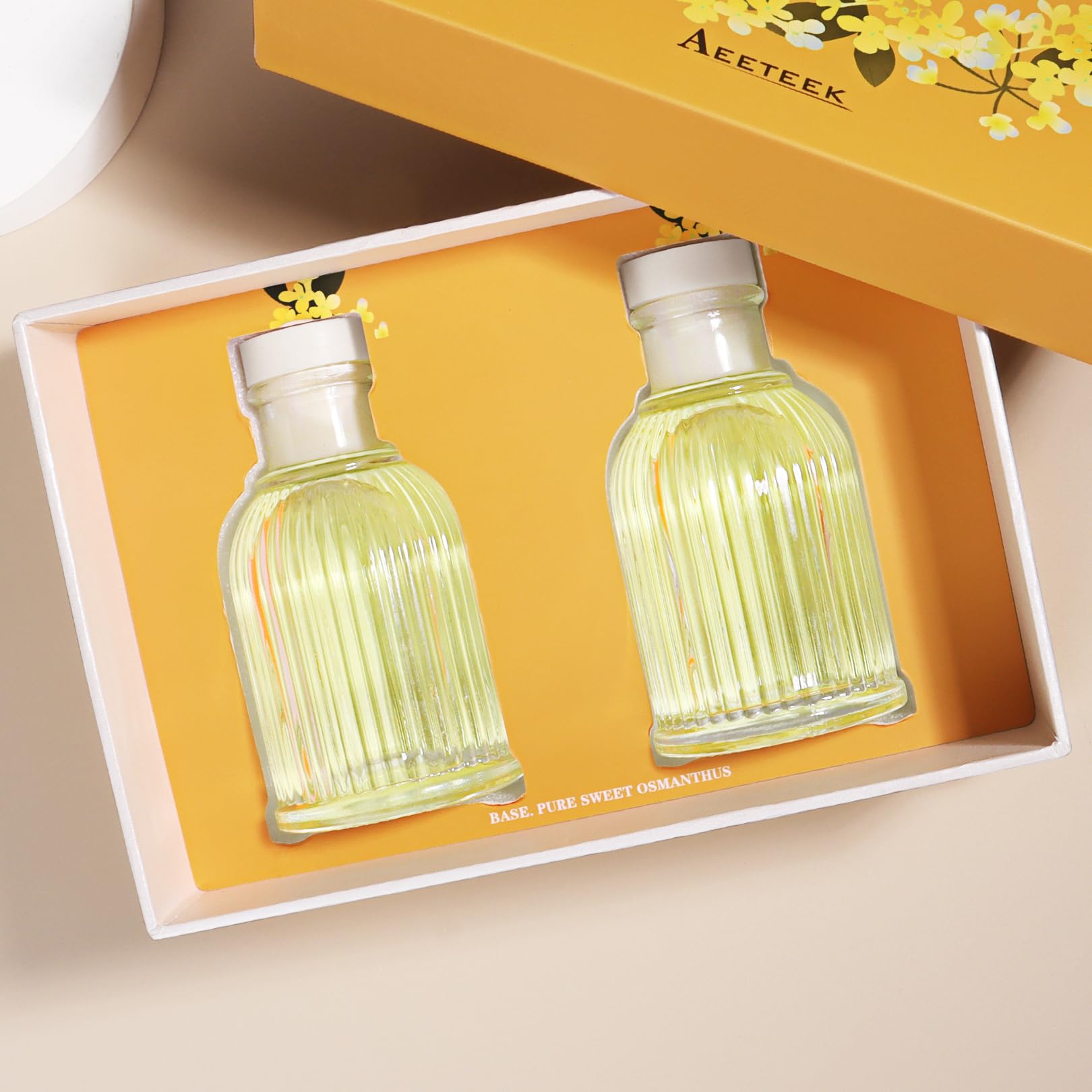 Set di 2 diffusori a bastoncini di Osmanthus, oli essenziali aromatici Kumquat, fragranza ambrata per la casa, con 10 bastoncini, deodorante per aromaterapia, decorazione per stanza da bagno,
