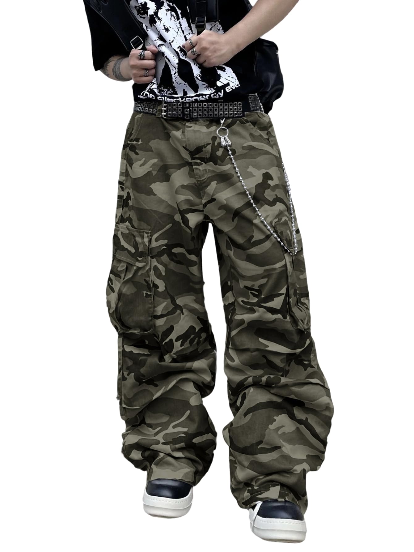 DFGIGT Mens Baggy Denim Cargo Pants Wide Leg