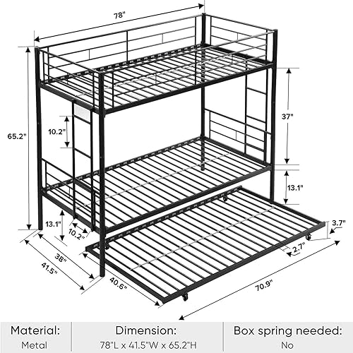 Miniatura 2 de Litera individual sobre cama individual con nido, litera de metal resistente con 2 escaleras y barandilla de seguridad, se puede dividir en dos