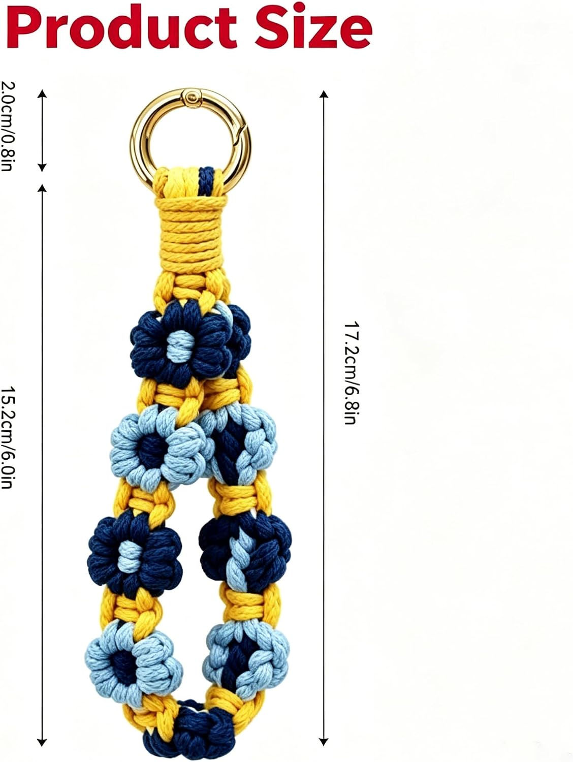 Woven Flower Keychain with Phone Tether Tab, Floral Key Ring image 3