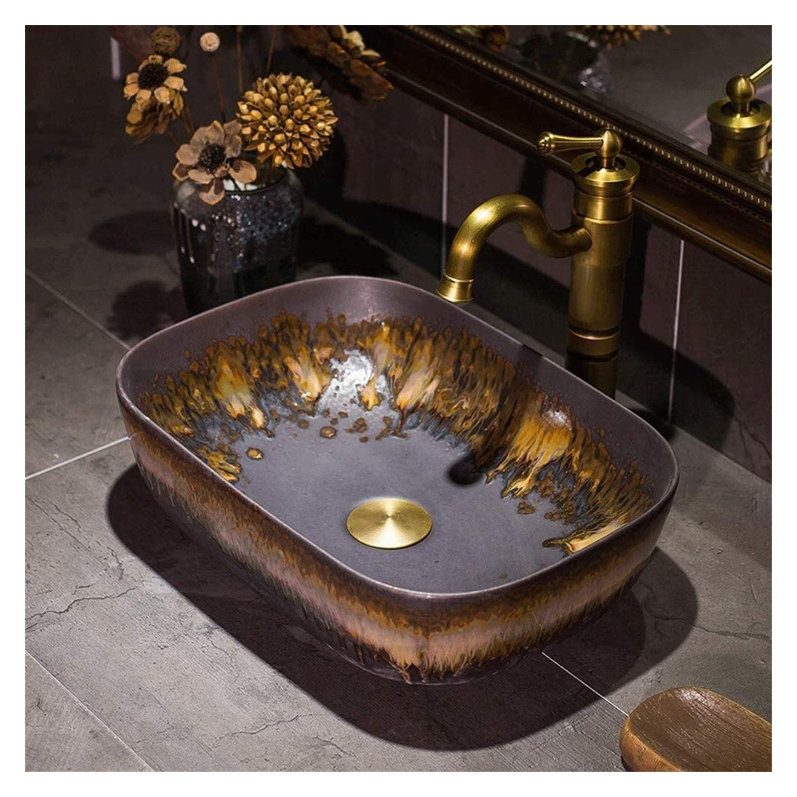WOTZOV Vessel Sink Hotel Art Sink For Outdoor Bistro-European Above Counter Porcelain Ceramic Bathroom Countertop Bowl Lavatory Vanity Vessel Sink,