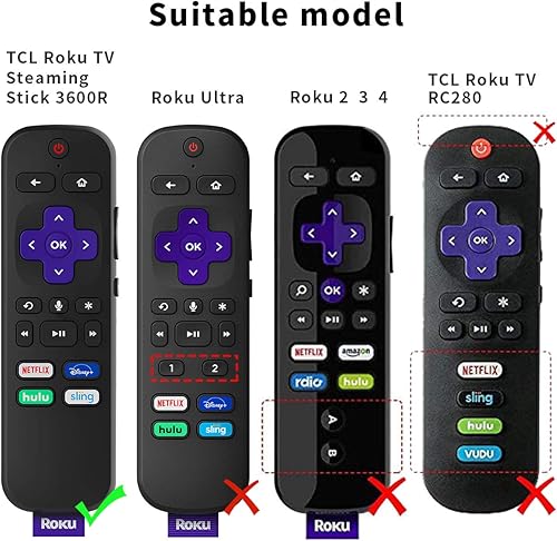 Miniatura 3 de Funda para control remoto TCL Roku TV Stick 3600R, TOLUOHU para control remoto TCL Roku, funda de silicona a prueba de golpes con cordón para