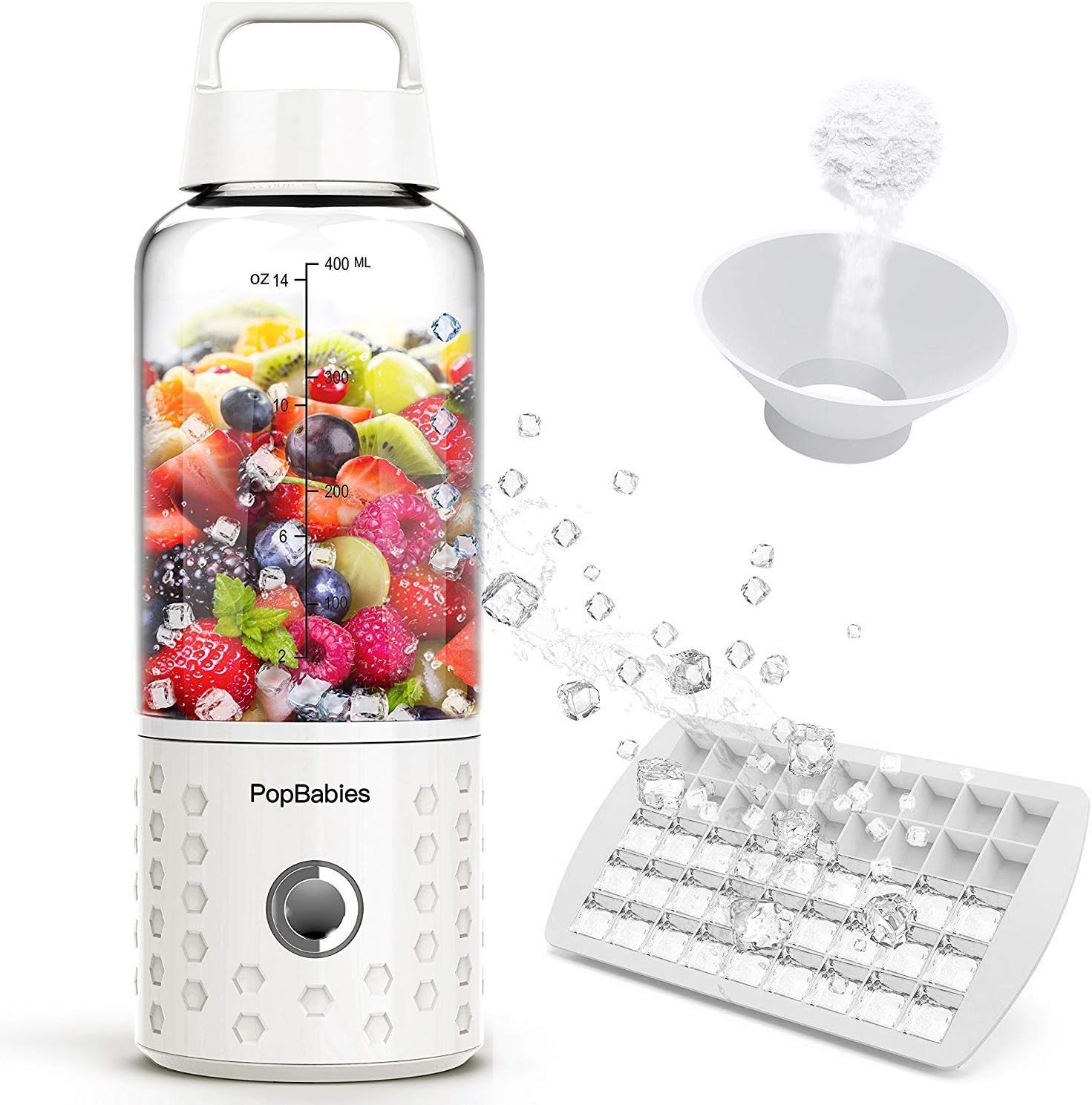 PopBabies Portable Blender Cup - Rechargeable USB Smoothie Blender for Shakes, Ivory White