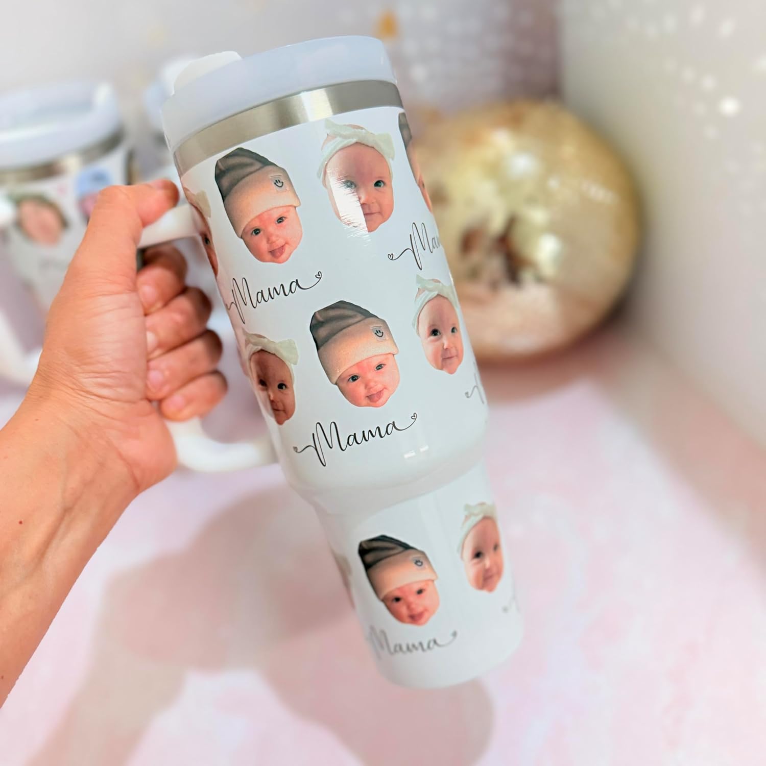 40 oz Custom Face Tumbler with Straw and Handle – Personalized Stainless Steel Travel Mug with Photo – Insulated Gift Cup for Mom, Dad, Friends - Image 8